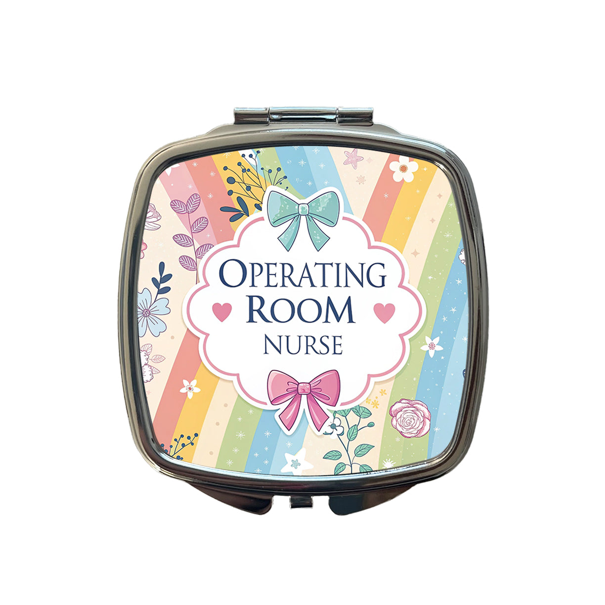 Operating Room Nurse Appreciation Coquette Bows Flowers Small Travel Purse Handbag Pocket Makeup Compact Mirror