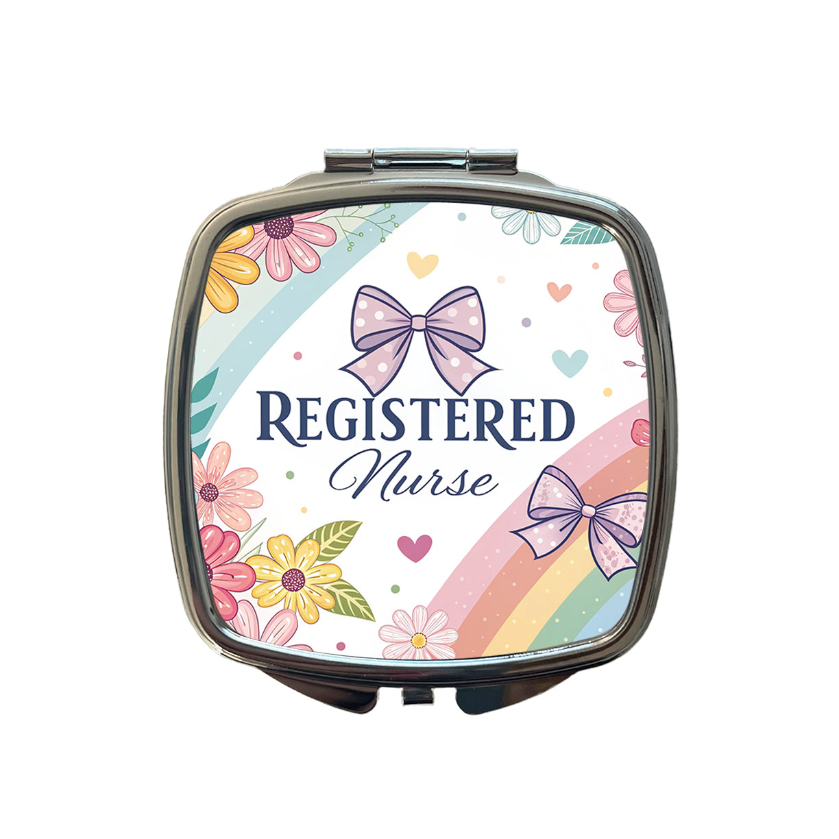 Registered Nurse RN Appreciation Coquette Bows Flowers Floral Small Travel Purse Handbag Pocket Makeup Compact Mirror