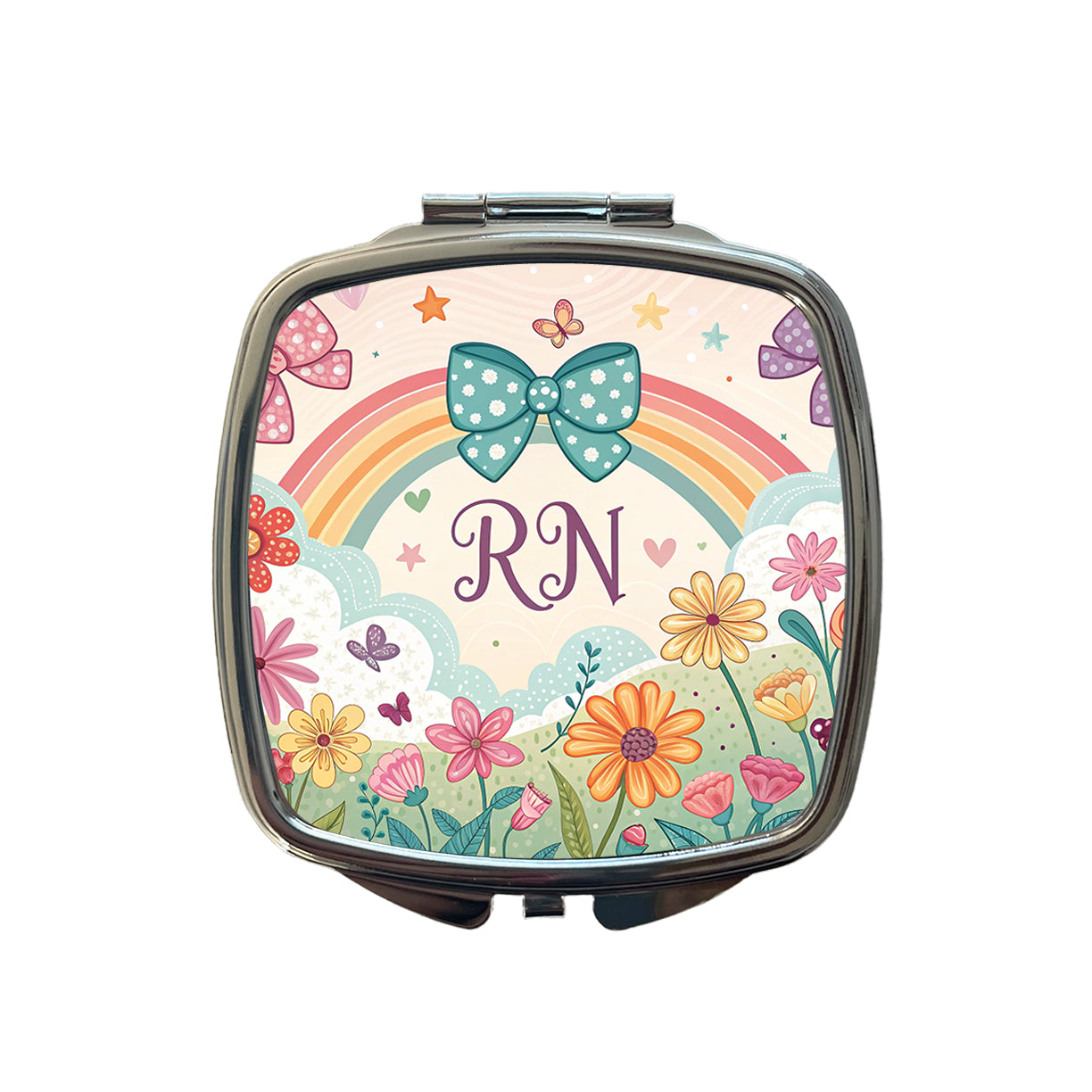 RN Registered Nurse Appreciation Coquette Bows Flowers Small Travel Purse Handbag Pocket Makeup Compact Mirror