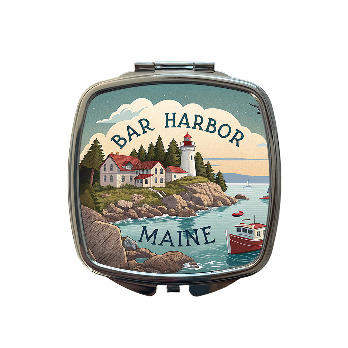 Bar Harbor, Maine ME Travel City State Stamp Small Travel Purse Handbag Pocket Makeup Compact Mirror
