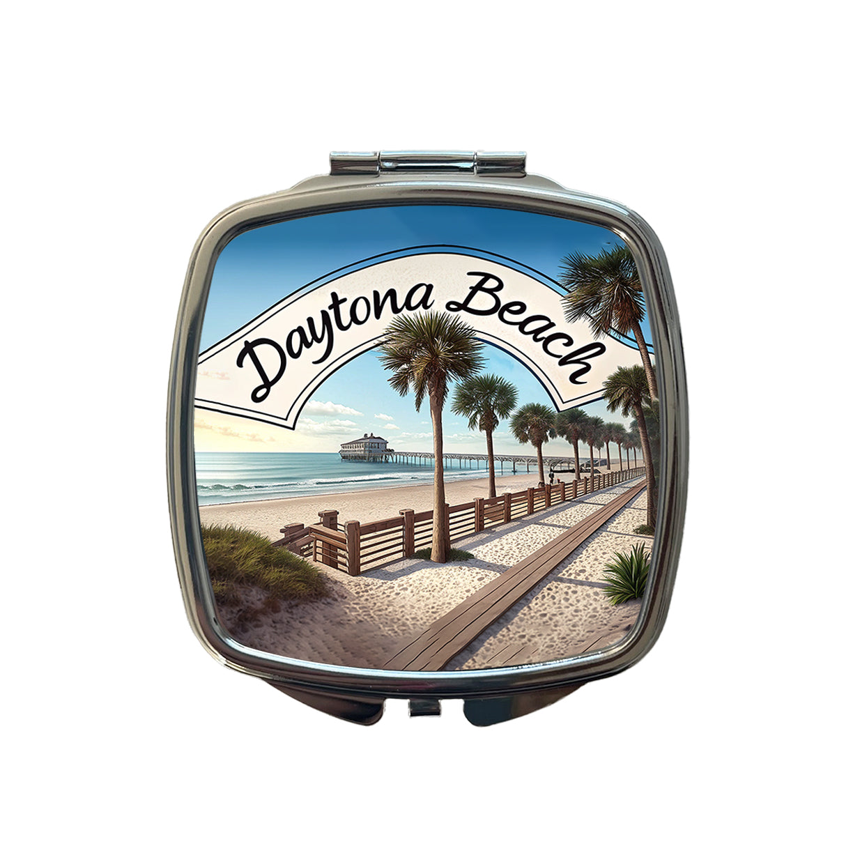 Daytona Beach, Florida FL Travel City State Stamp Small Travel Purse Handbag Pocket Makeup Compact Mirror