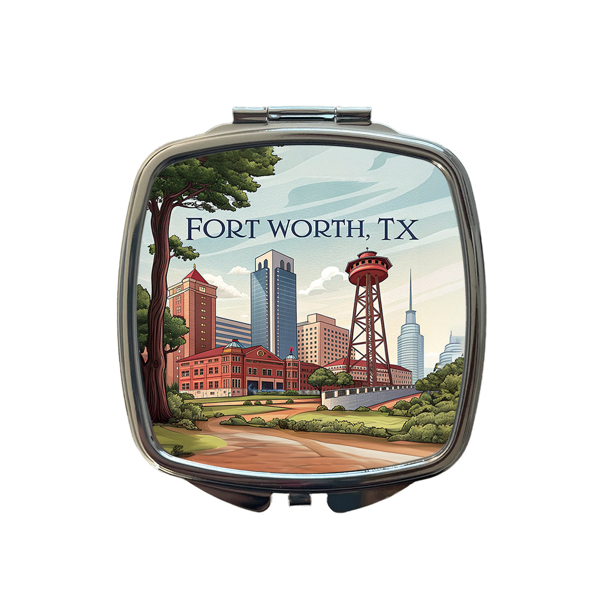 Fort Worth, Texas TX Travel City State Stamp Small Travel Purse Handbag Pocket Makeup Compact Mirror