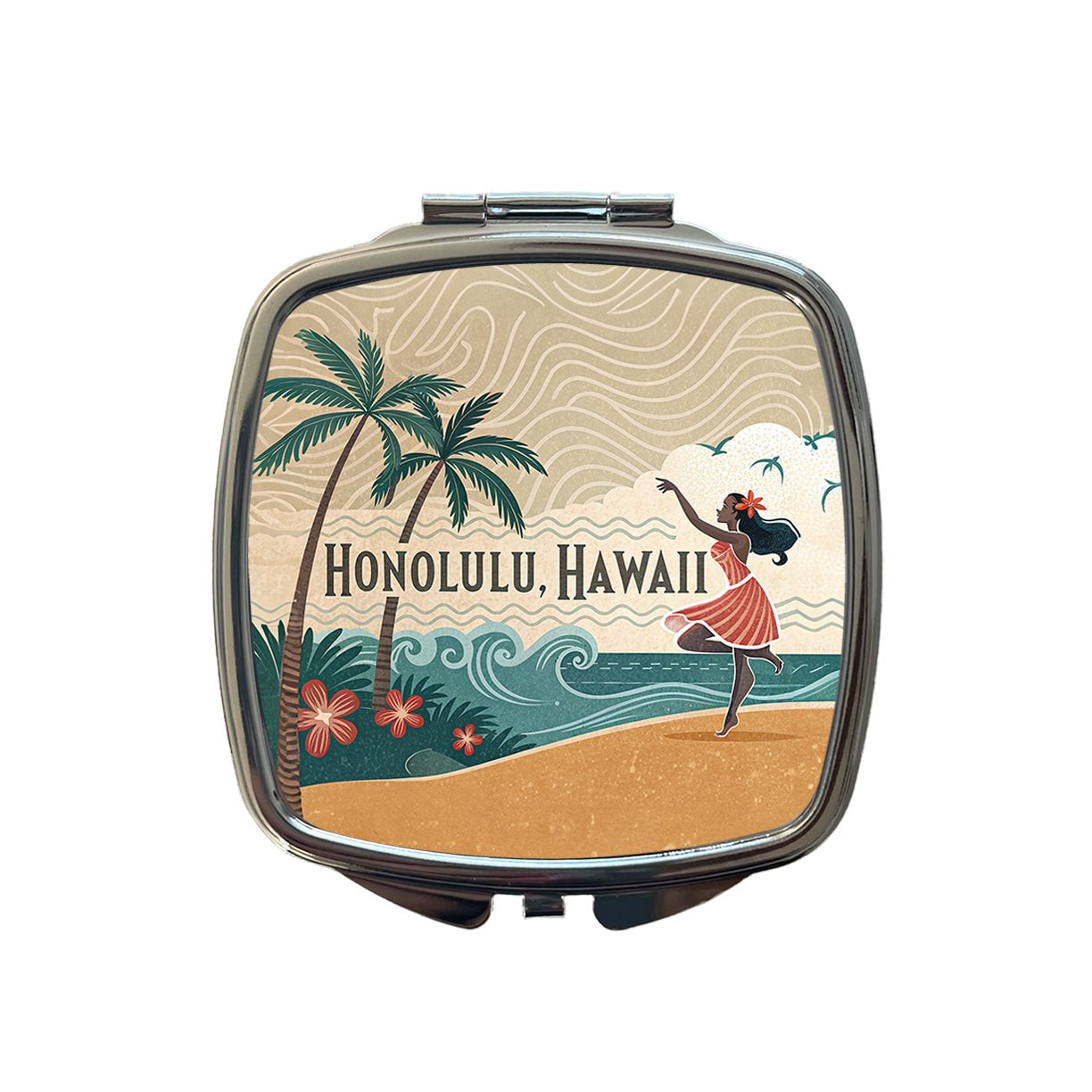 Honolulu, Hawaii HI Travel City State Stamp Small Travel Purse Handbag Pocket Makeup Compact Mirror