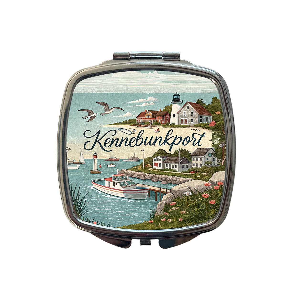 Kennebunkport, Maine ME Travel City State Stamp Small Travel Purse Handbag Pocket Makeup Compact Mirror