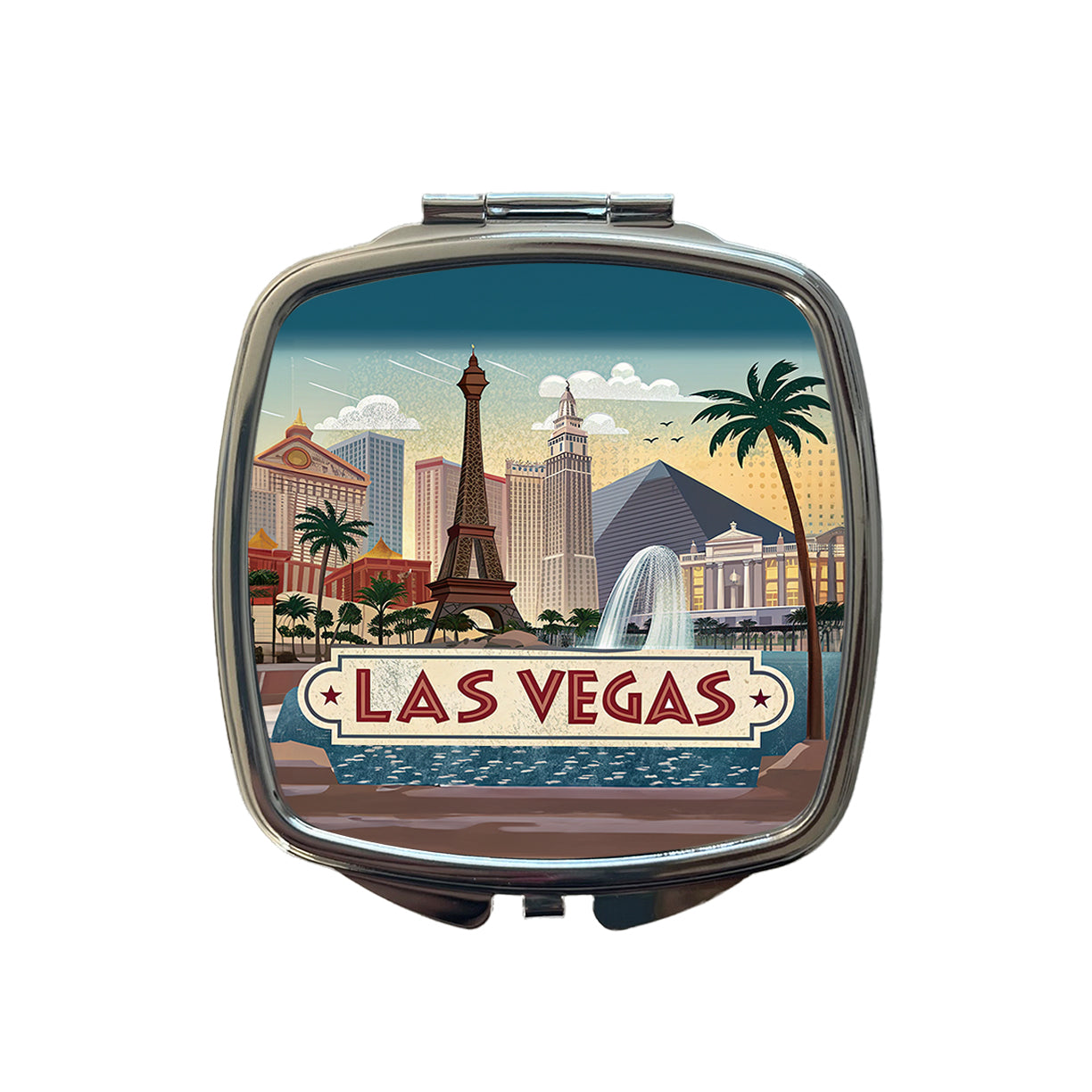 Las Vegas, Nevada NV Travel City State Stamp Small Travel Purse Handbag Pocket Makeup Compact Mirror