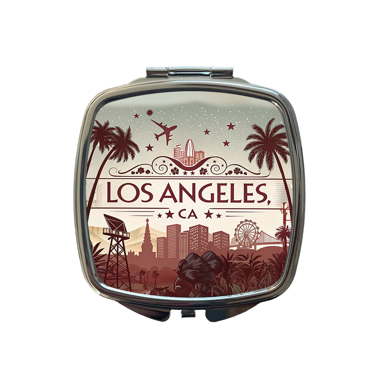 Los Angeles, California CA Travel City State Stamp Small Travel Purse Handbag Pocket Makeup Compact Mirror