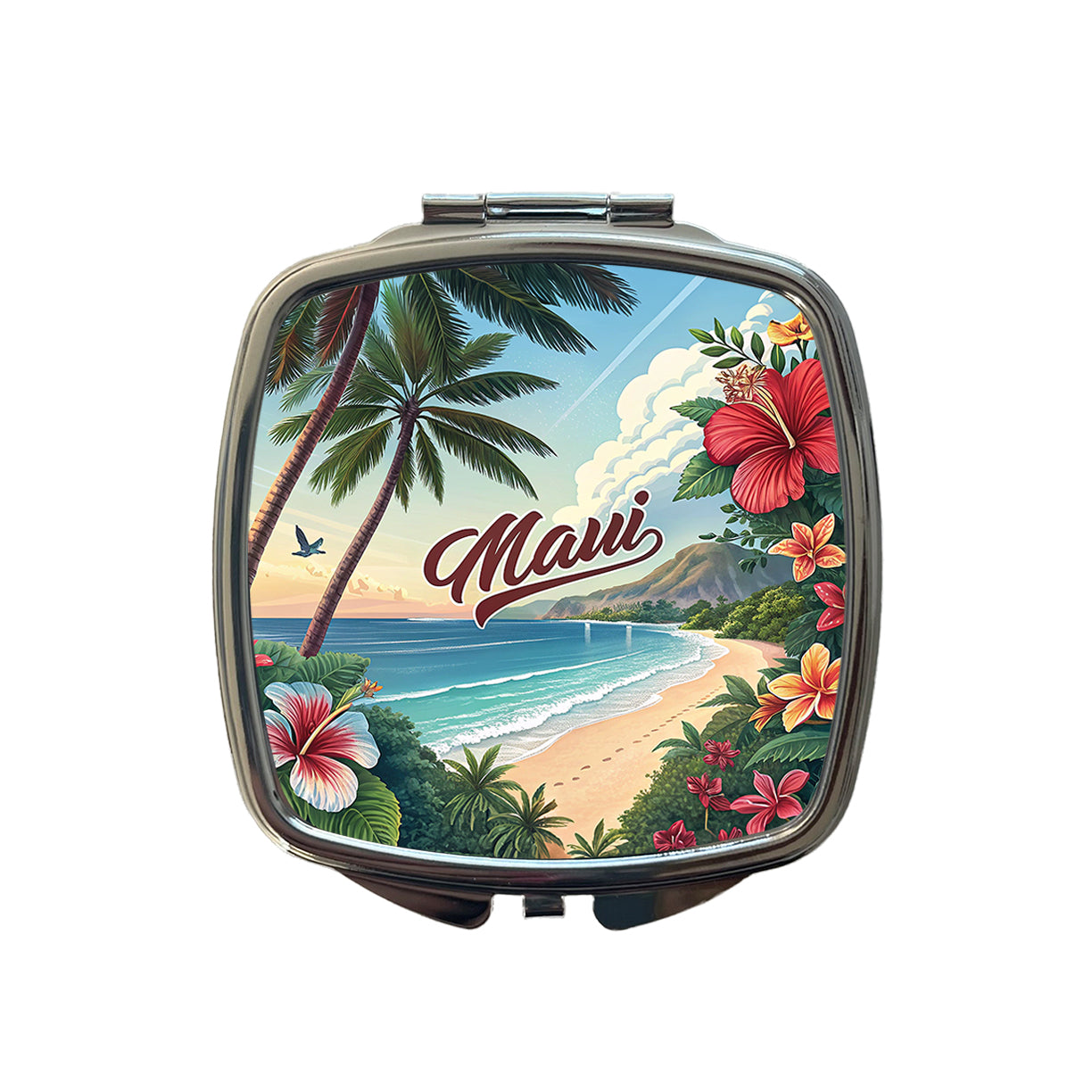 Maui, Hawaii HI Travel City State Stamp Small Travel Purse Handbag Pocket Makeup Compact Mirror