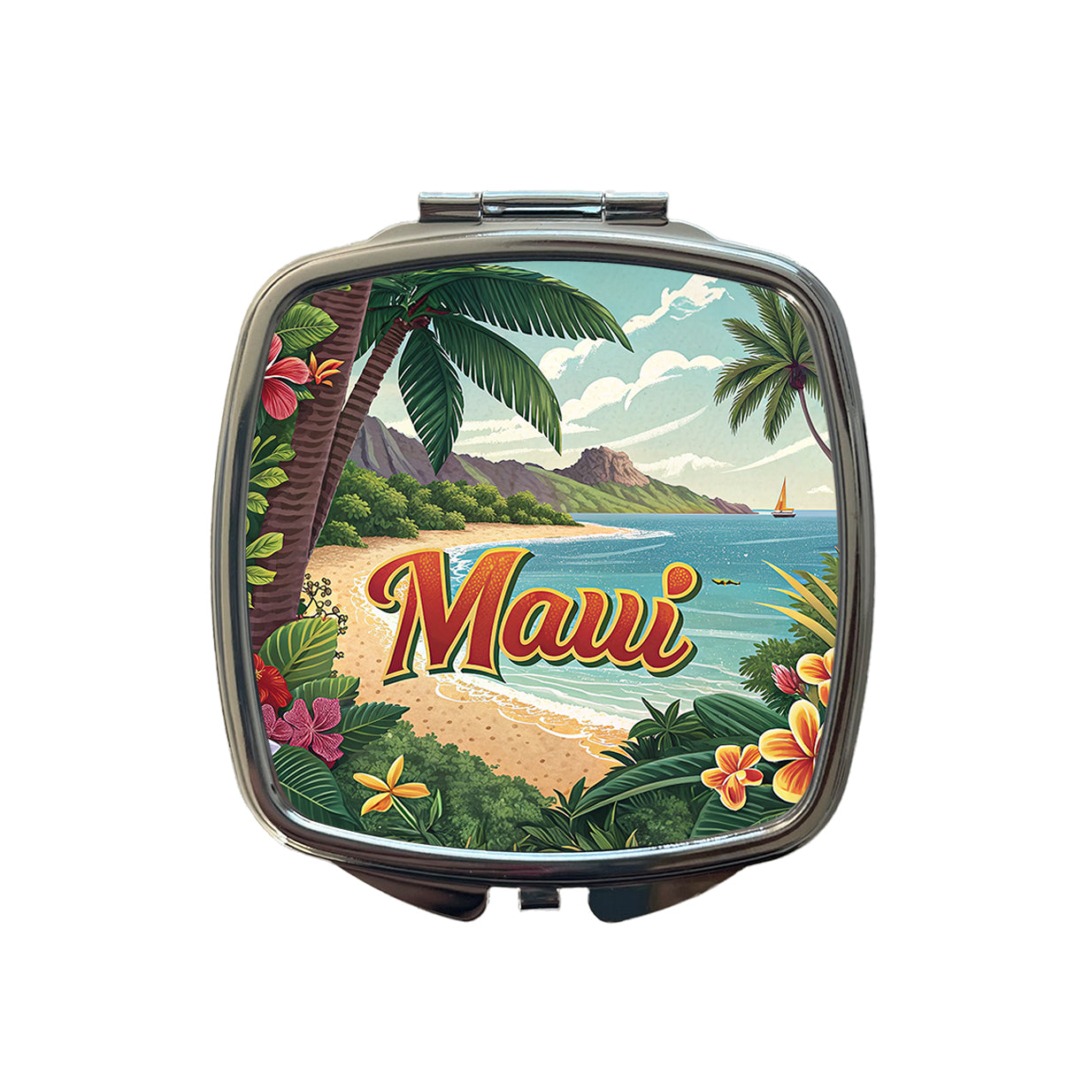 Maui, Hawaii HI Tropical Travel City State Stamp Small Travel Purse Handbag Pocket Makeup Compact Mirror