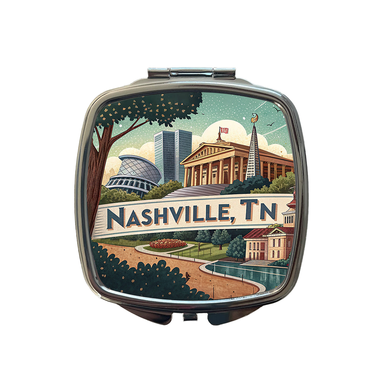 Nashville, Tennessee TN Travel City State Stamp Small Travel Purse Handbag Pocket Makeup Compact Mirror