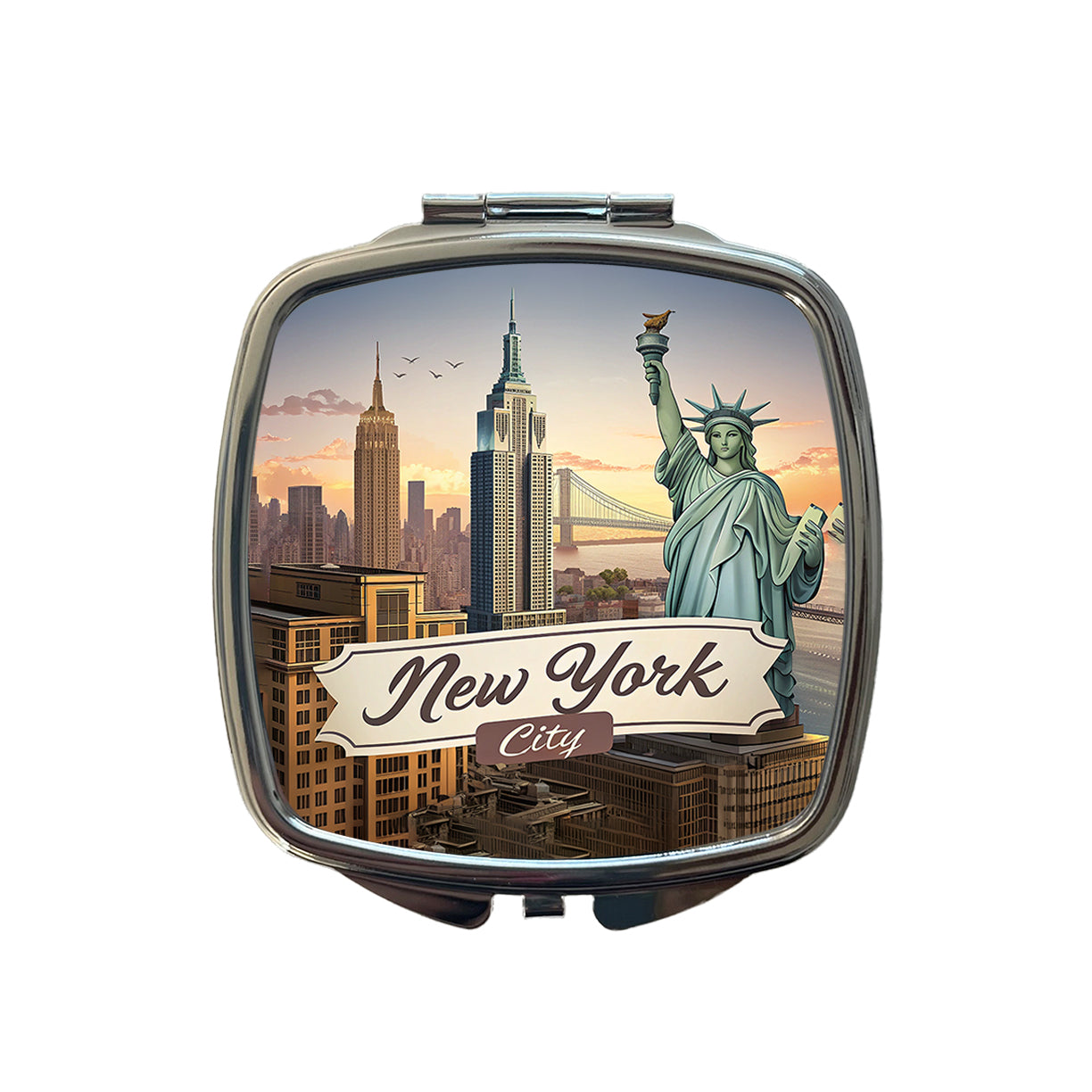 New York City NY Travel City State Stamp Small Travel Purse Handbag Pocket Makeup Compact Mirror