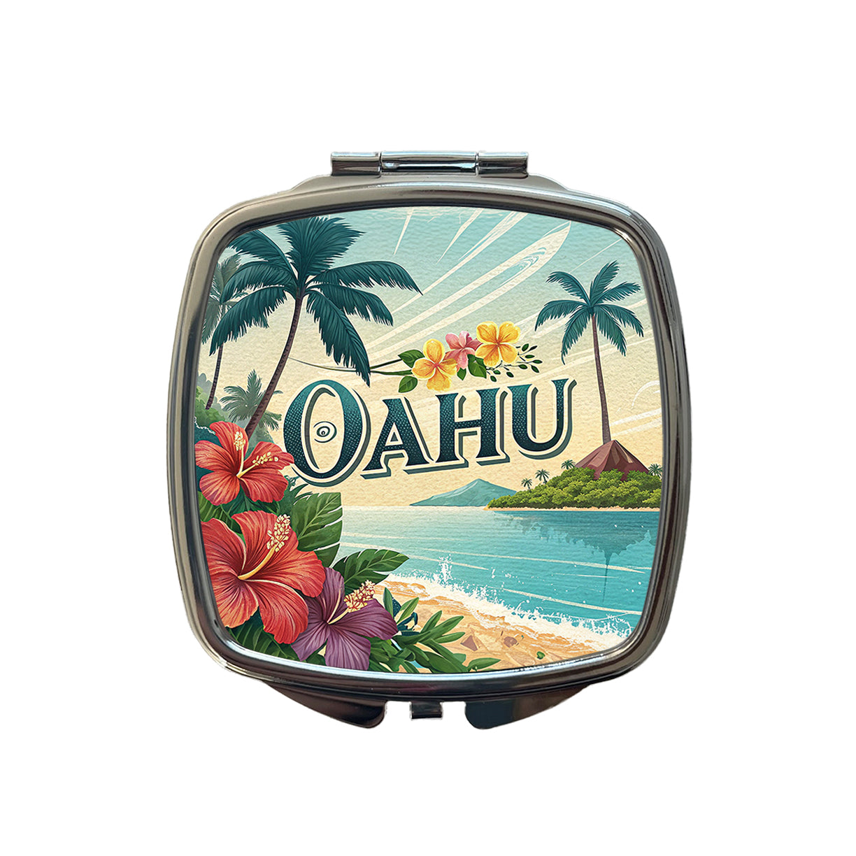 O'Ahu Hawaii HI Travel City State Stamp Small Travel Purse Handbag Pocket Makeup Compact Mirror