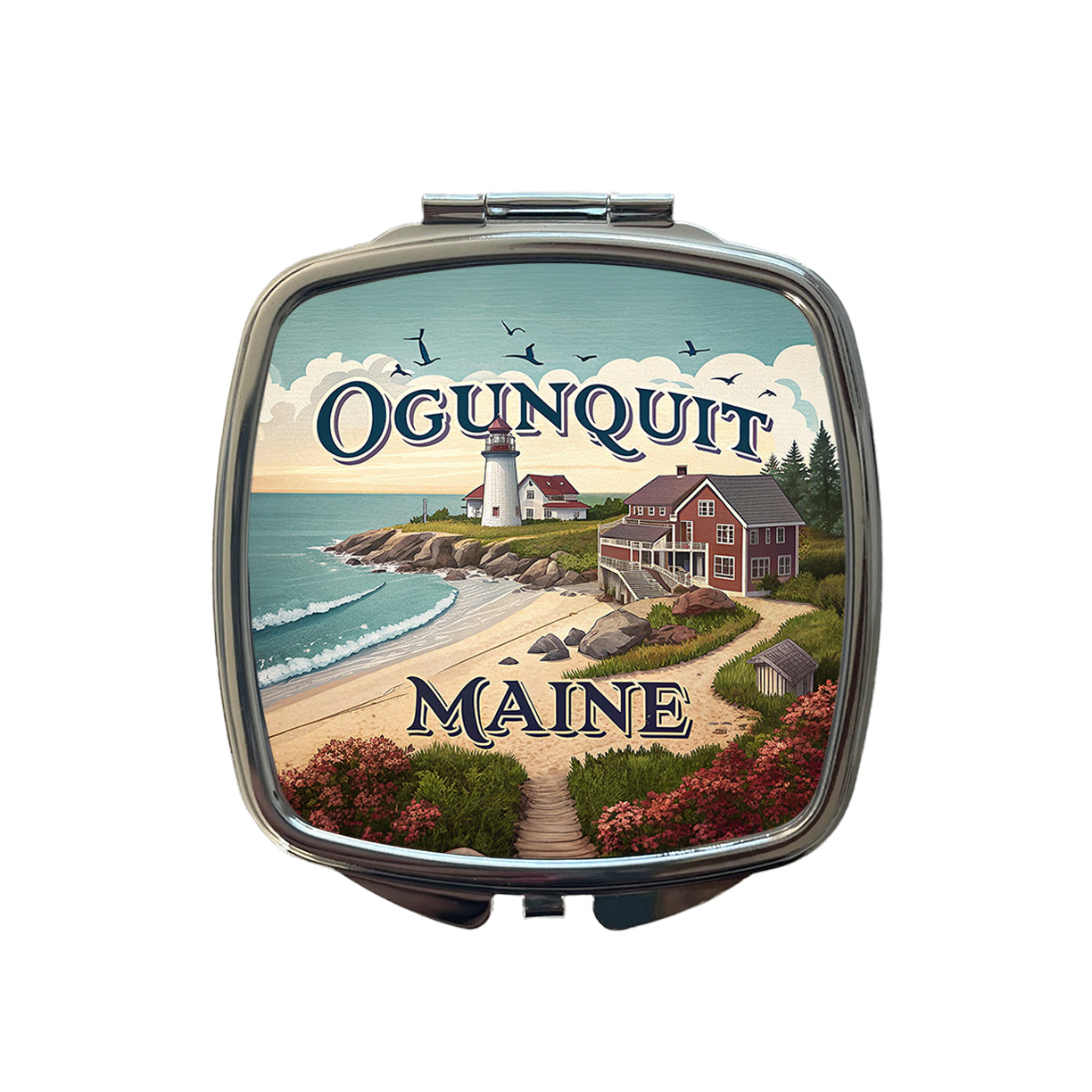 Ogunquit, Maine ME Travel City State Stamp Small Travel Purse Handbag Pocket Makeup Compact Mirror