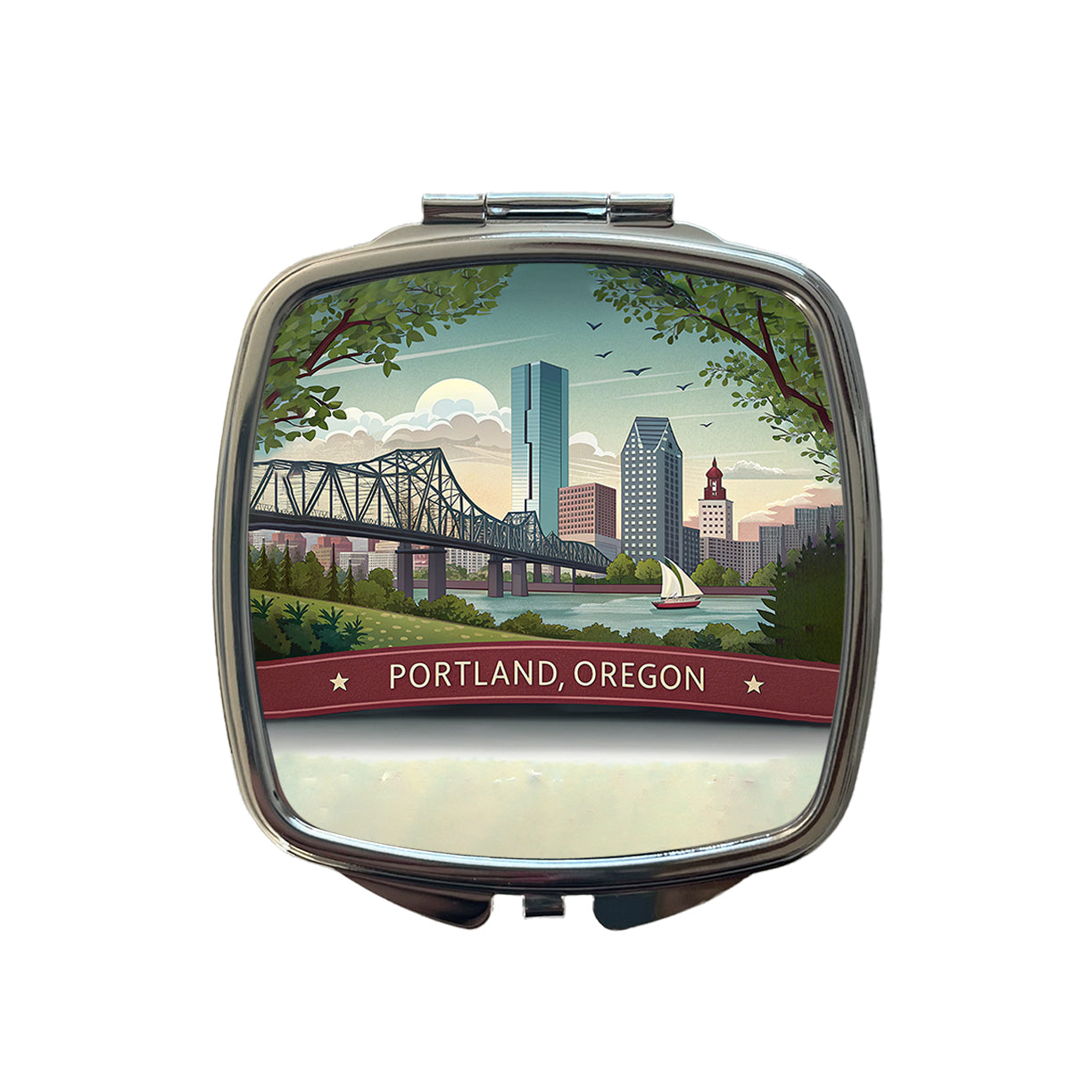 Portland, Oregon OR Travel City State Stamp Small Travel Purse Handbag Pocket Makeup Compact Mirror