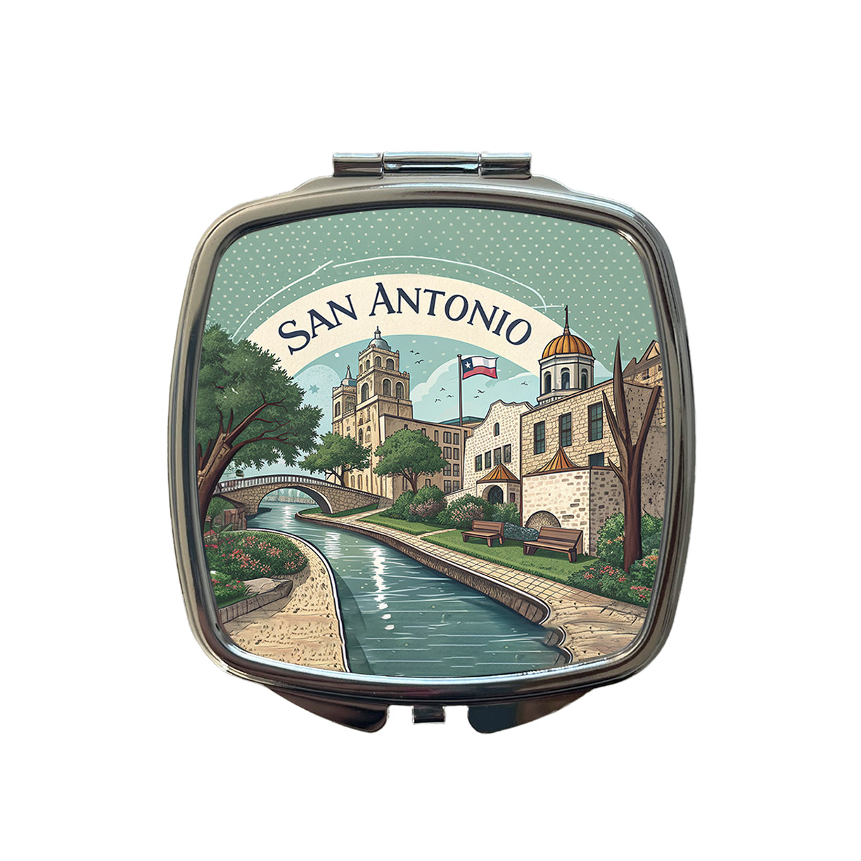 San Antonio, Texas TX Travel City State Stamp Small Travel Purse Handbag Pocket Makeup Compact Mirror
