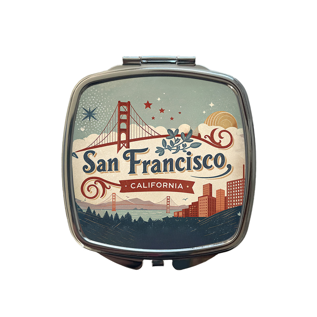 San Francisco, California CA Travel City State Stamp Small Travel Purse Handbag Pocket Makeup Compact Mirror