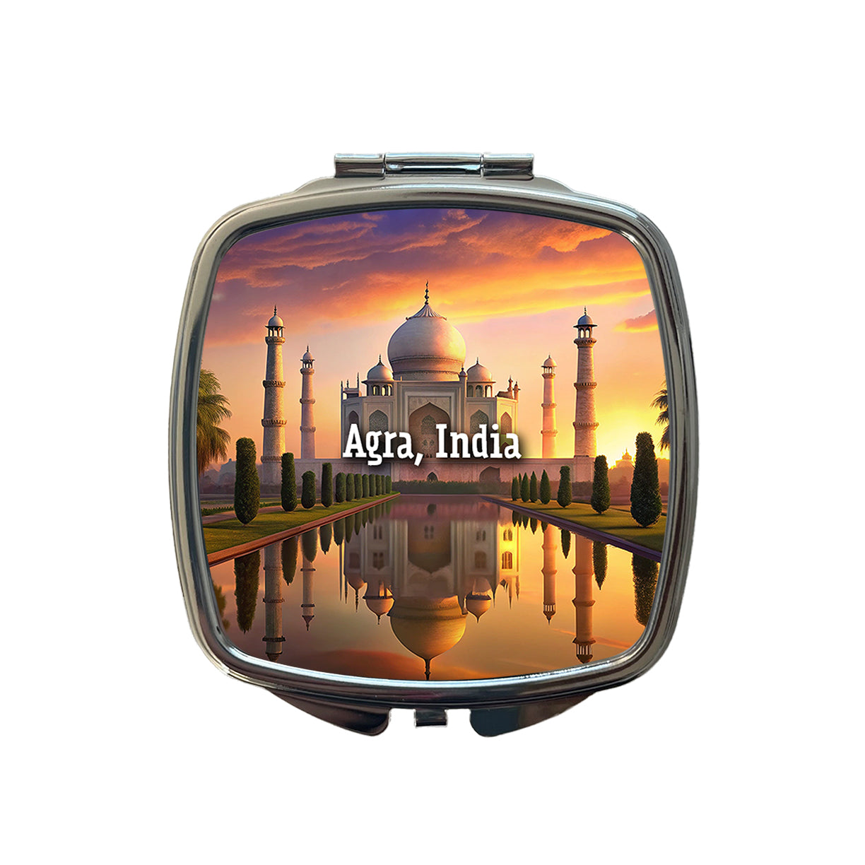 Agra, India Travel City Country Stamp Small Travel Purse Handbag Pocket Makeup Compact Mirror