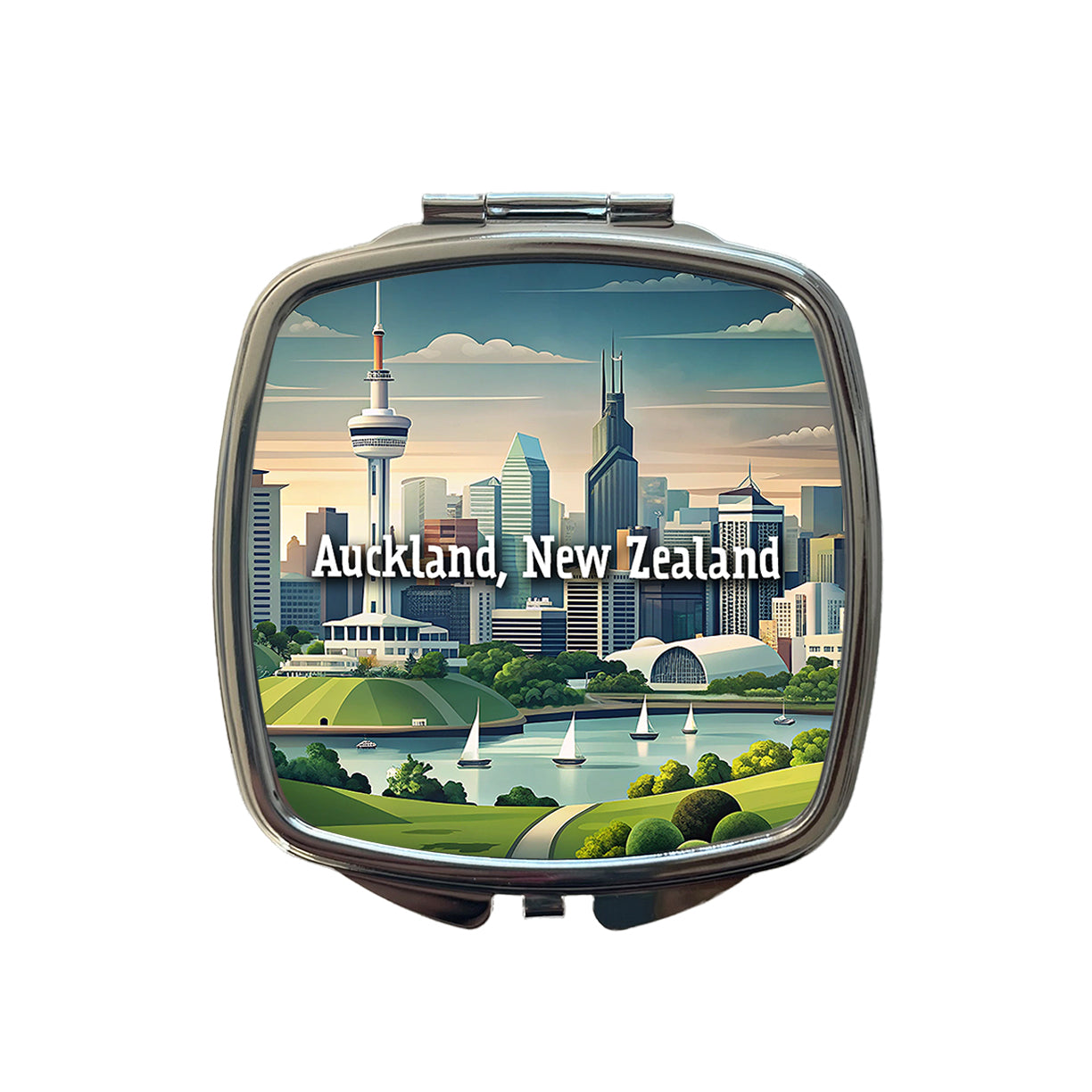 Auckland, New Zealand Travel City Country Stamp Small Travel Purse Handbag Pocket Makeup Compact Mirror