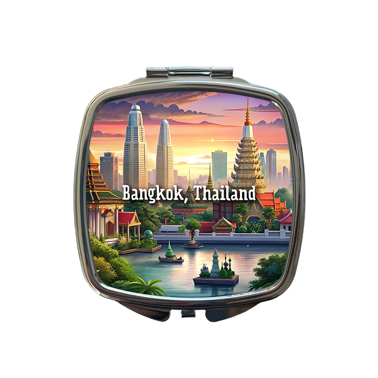 Bangkok, Thailand Travel City Country Stamp Small Travel Purse Handbag Pocket Makeup Compact Mirror