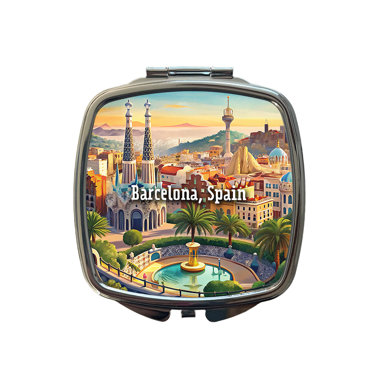 Barcelona, Spain Travel City Country Stamp Small Travel Purse Handbag Pocket Makeup Compact Mirror