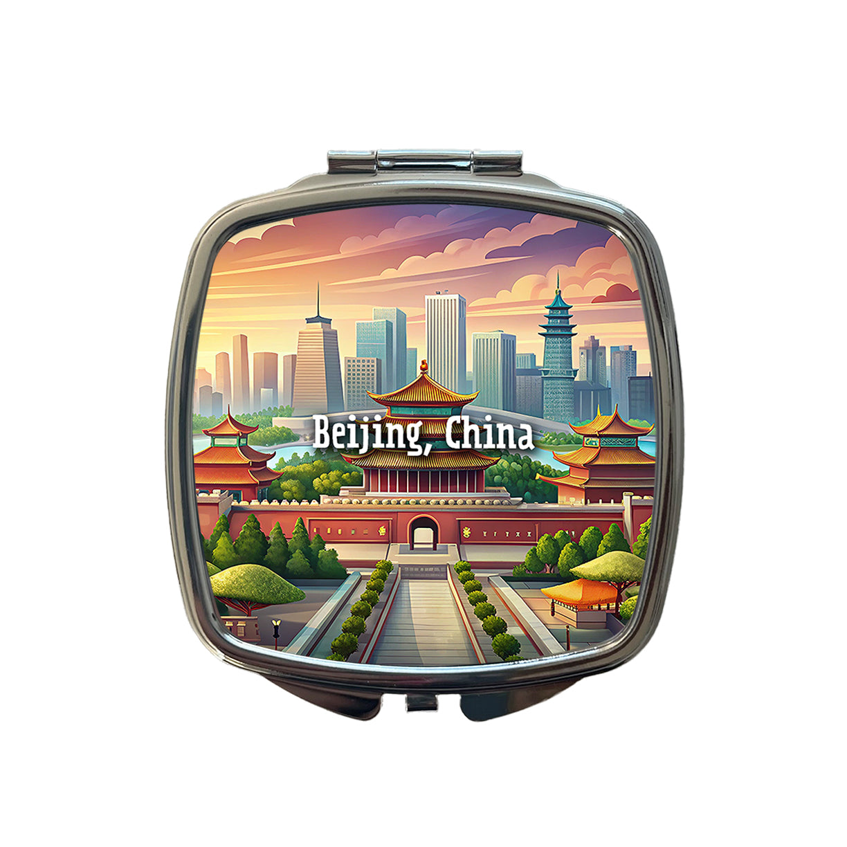 Beijing, China Travel City Country Stamp Small Travel Purse Handbag Pocket Makeup Compact Mirror