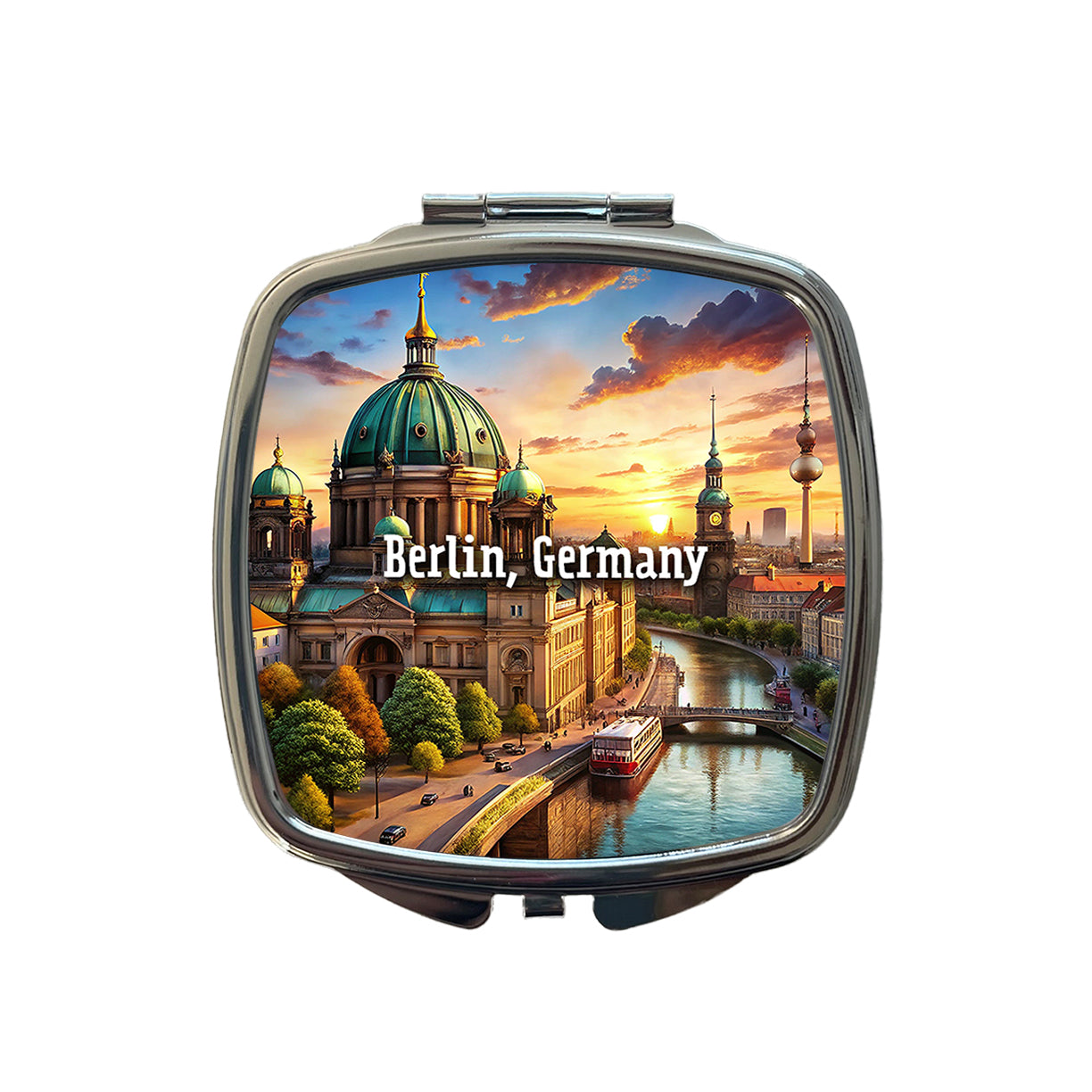 Berlin, Germany Travel City Country Stamp Small Travel Purse Handbag Pocket Makeup Compact Mirror