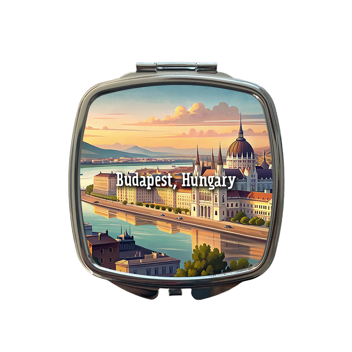 Budapest, Hungary Travel City Country Stamp Small Travel Purse Handbag Pocket Makeup Compact Mirror