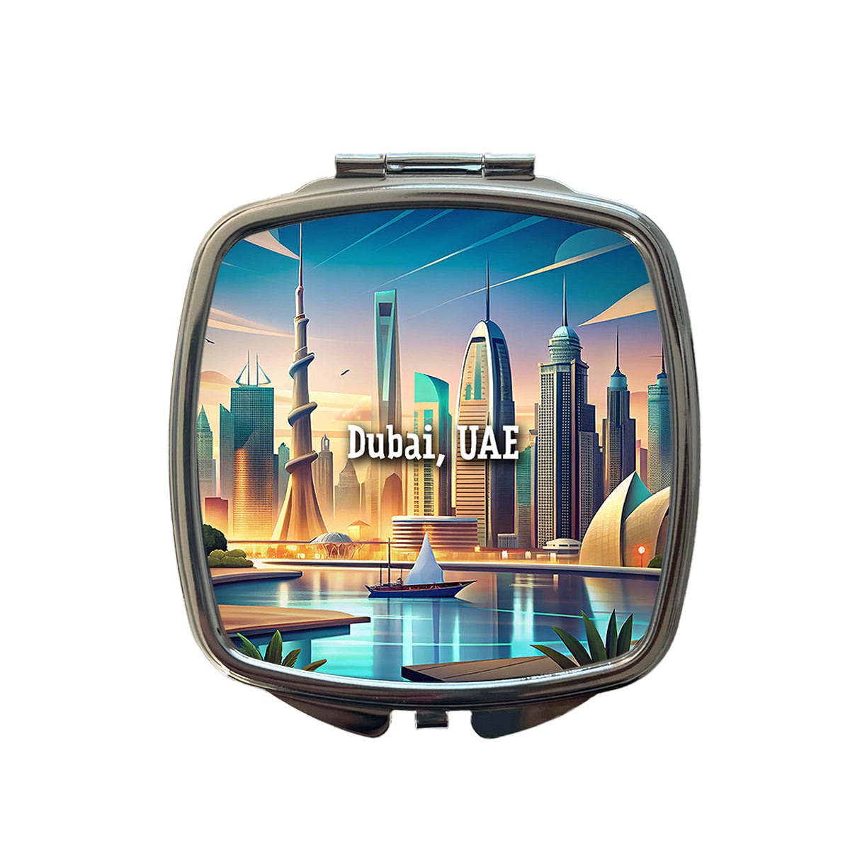 Dubai, UAE Travel City Country Stamp Small Travel Purse Handbag Pocket Makeup Compact Mirror