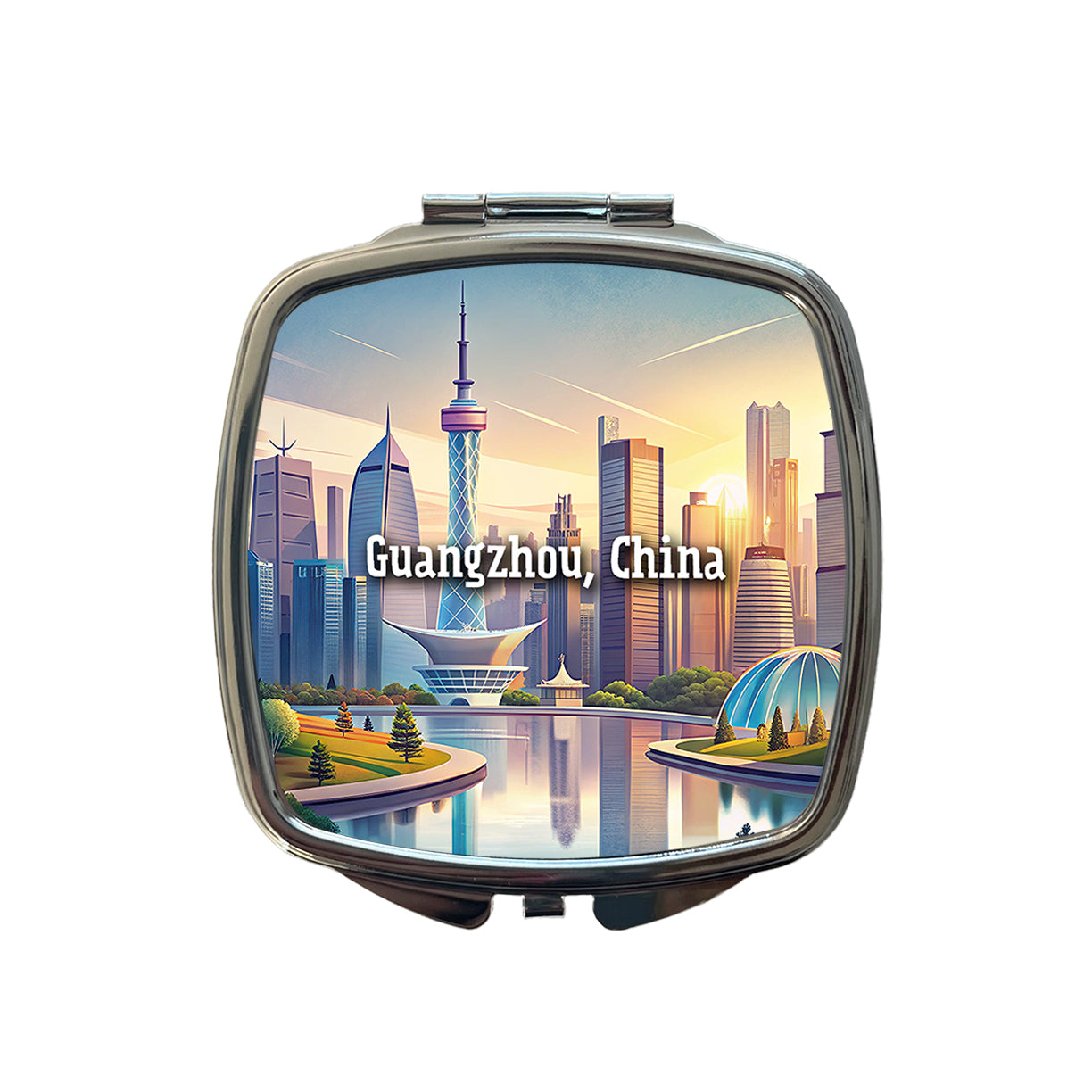 Guangzhou, China Travel City Country Stamp Small Travel Purse Handbag Pocket Makeup Compact Mirror