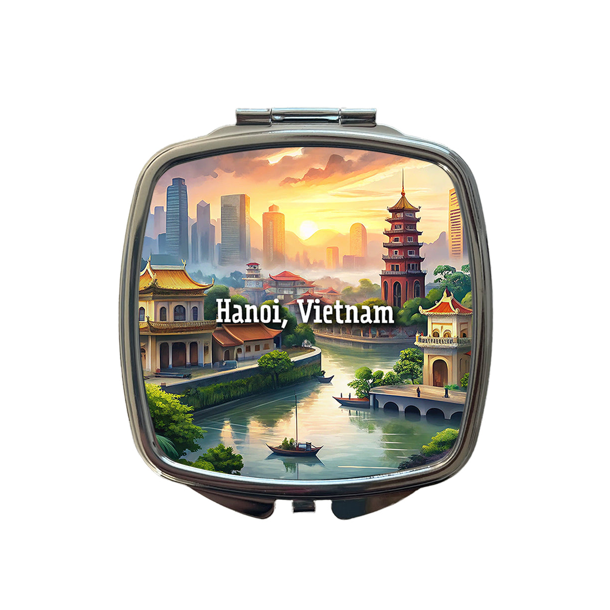 Hanoi, Vietnam Travel City Country Stamp Small Travel Purse Handbag Pocket Makeup Compact Mirror
