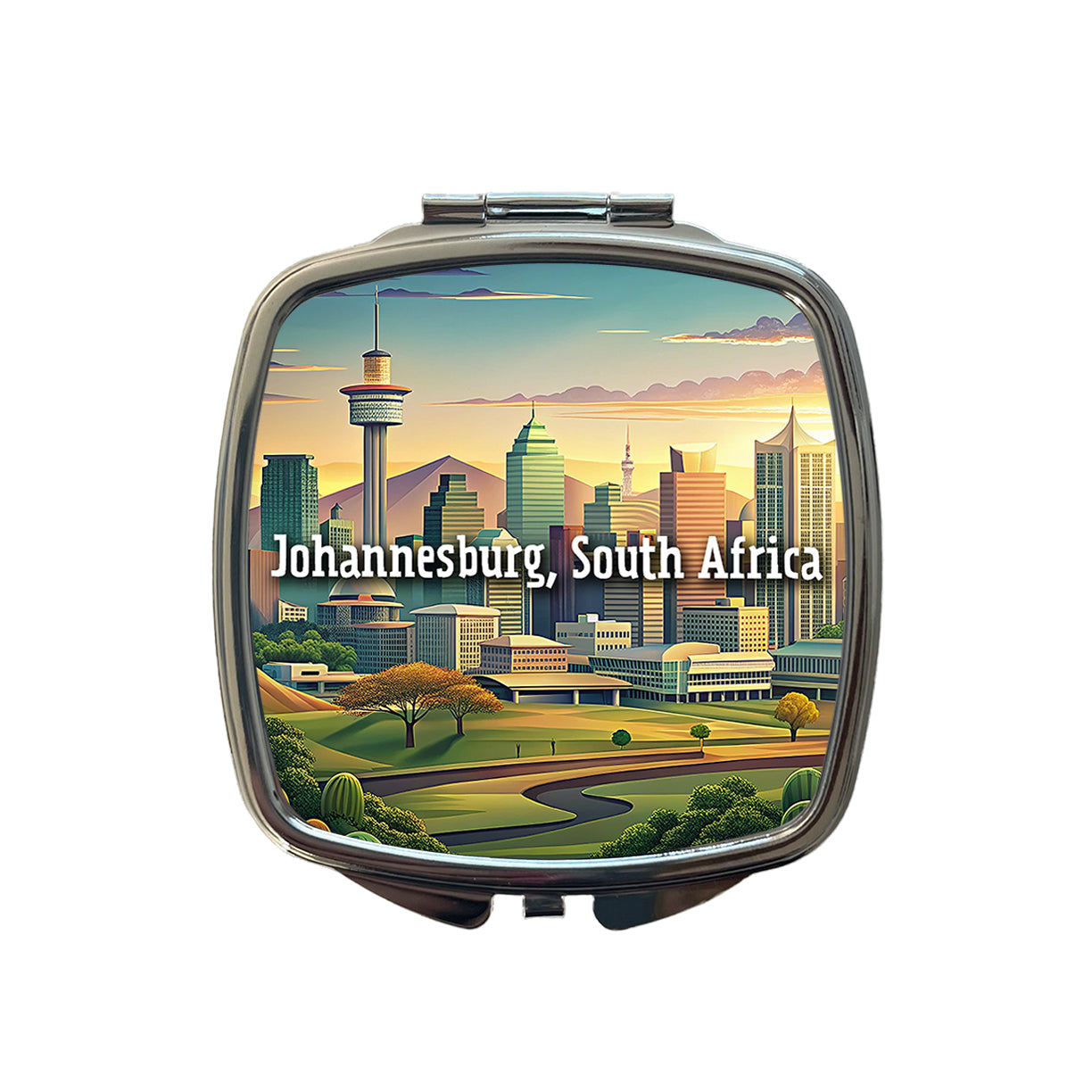 Johannesburg, South Africa Travel City Country Stamp Small Travel Purse Handbag Pocket Makeup Compact Mirror