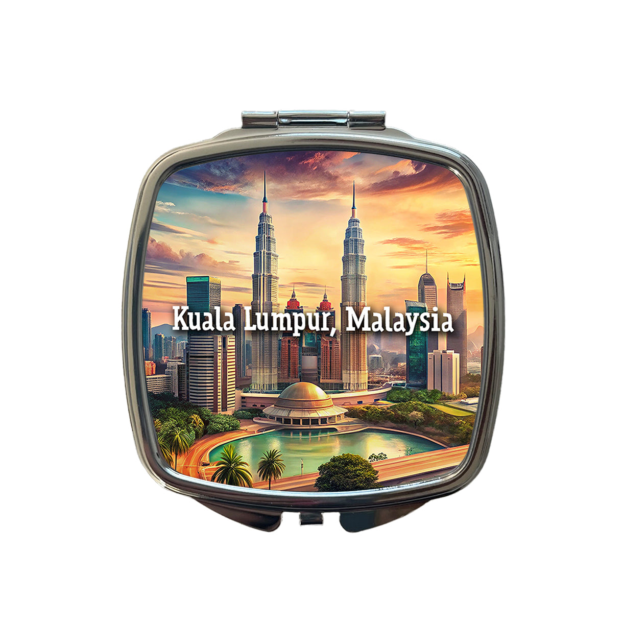 Kuala Lumpur, Malaysia Travel City Country Stamp Small Travel Purse Handbag Pocket Makeup Compact Mirror