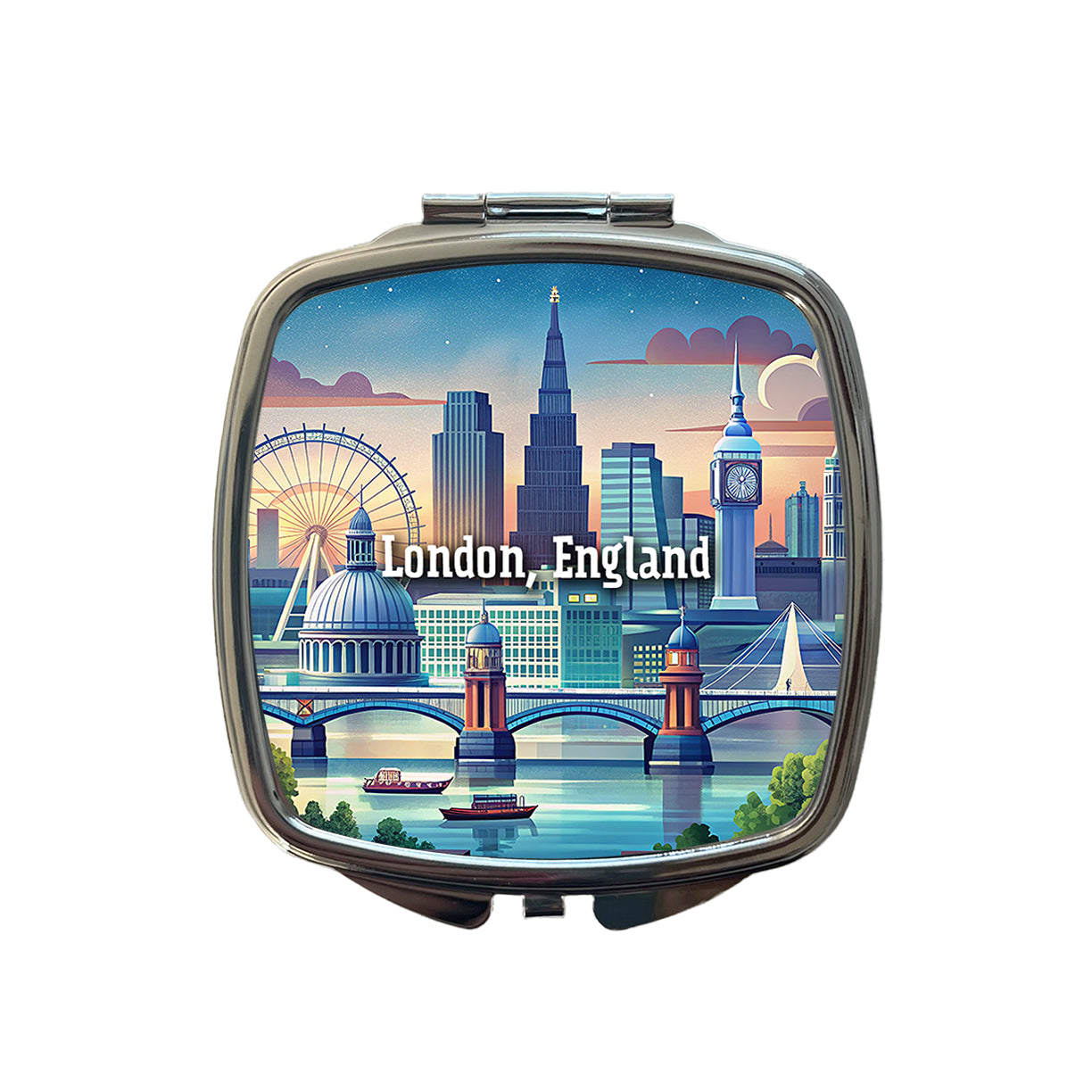 London, England Travel City Country Stamp Small Travel Purse Handbag Pocket Makeup Compact Mirror