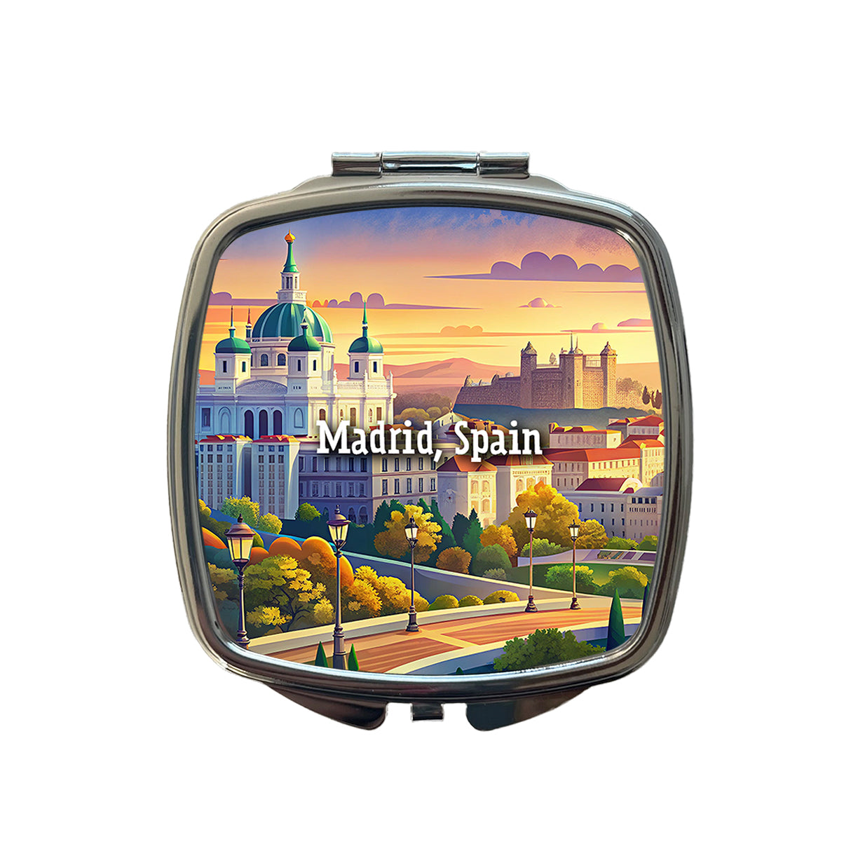 Madrid, Spain Travel City Country Stamp Small Travel Purse Handbag Pocket Makeup Compact Mirror