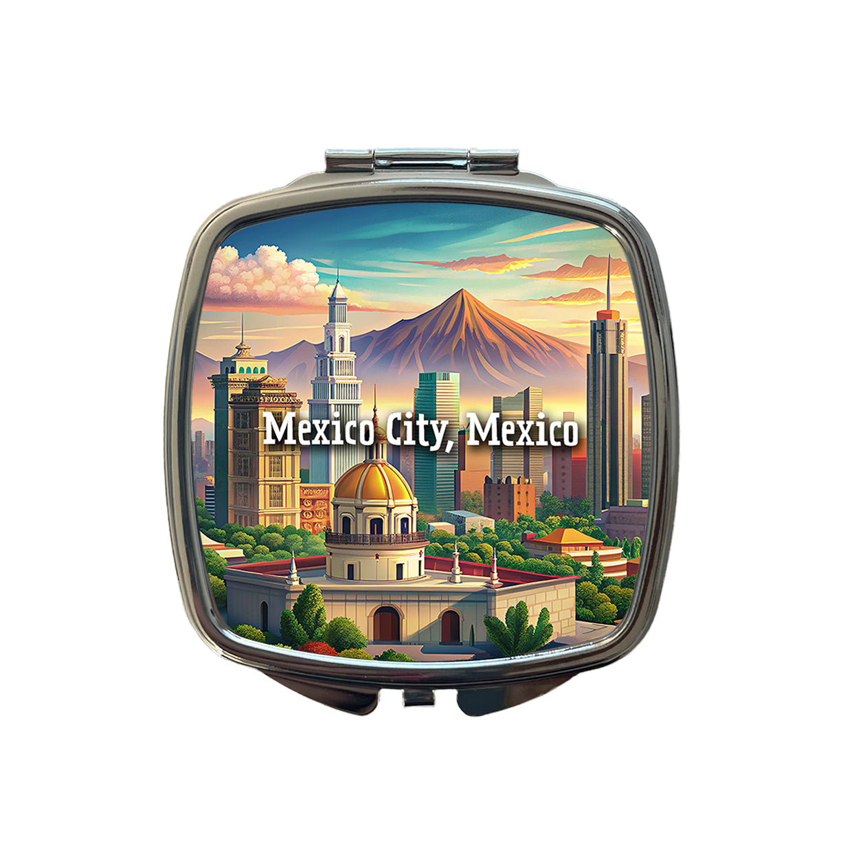 Mexico City, Mexico Travel City Country Stamp Small Travel Purse Handbag Pocket Makeup Compact Mirror