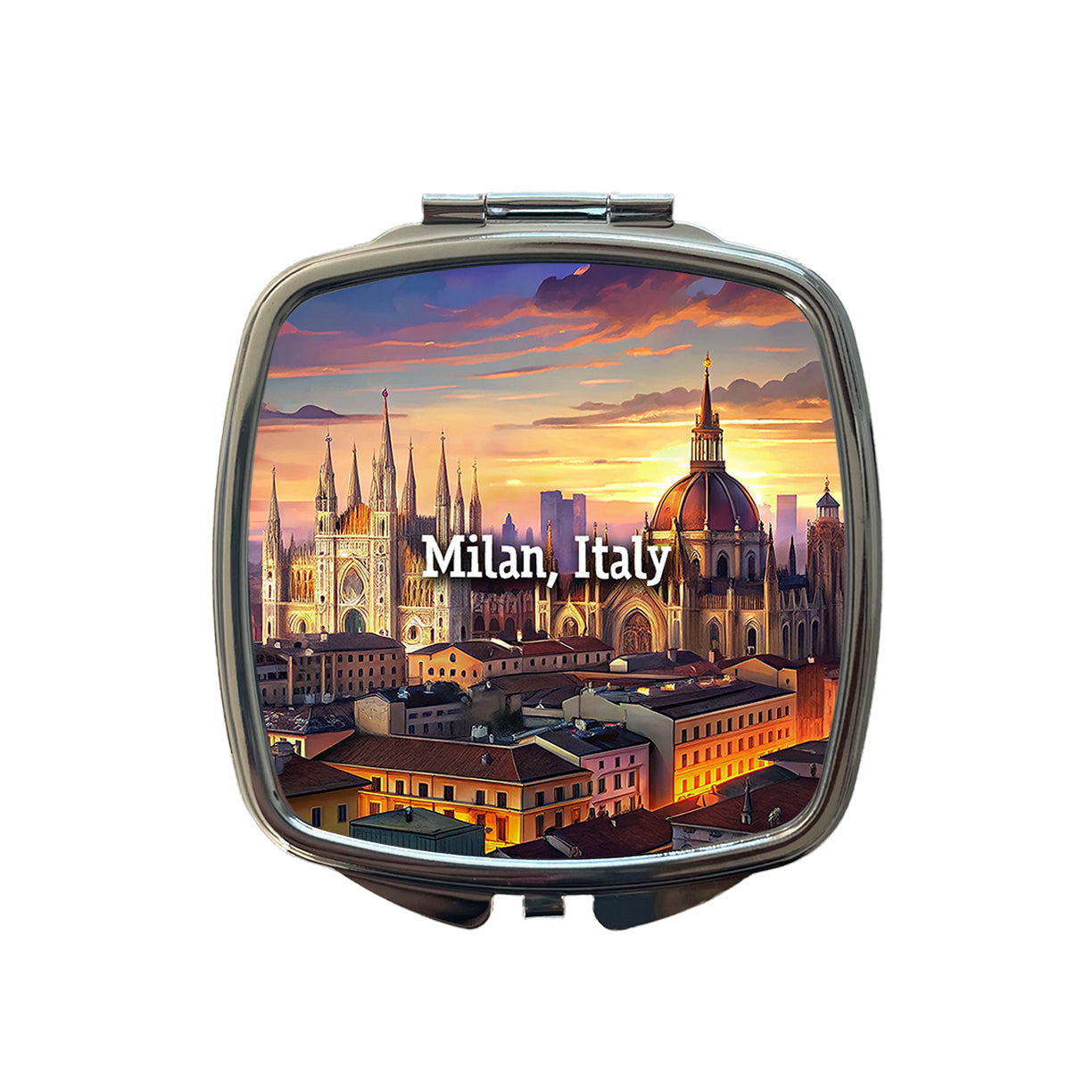 Milan, Italy Travel City Country Stamp Small Travel Purse Handbag Pocket Makeup Compact Mirror