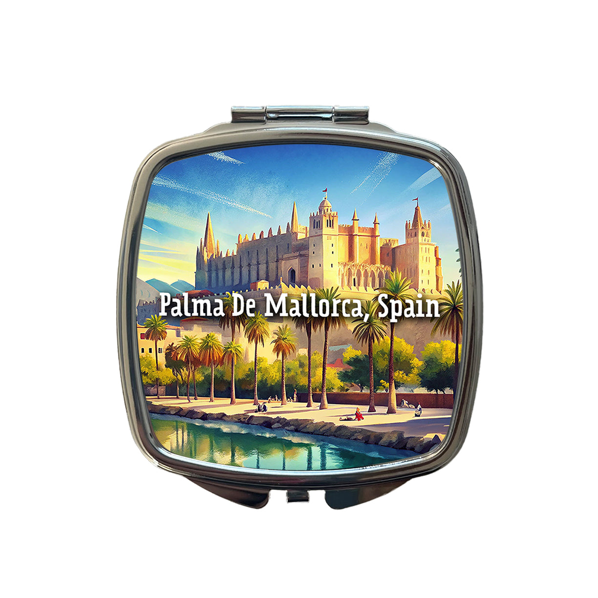Palma De Mallorca, Spain Travel City Country Stamp Small Travel Purse Handbag Pocket Makeup Compact Mirror