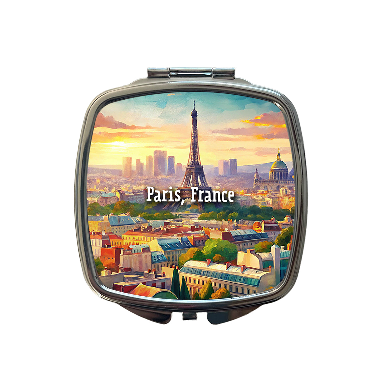 Paris, France Travel City Country Stamp Small Travel Purse Handbag Pocket Makeup Compact Mirror
