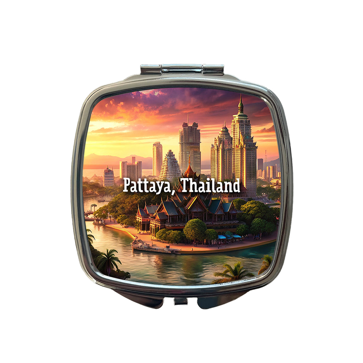 Pattaya, Thailand Travel City Country Stamp Small Travel Purse Handbag Pocket Makeup Compact Mirror