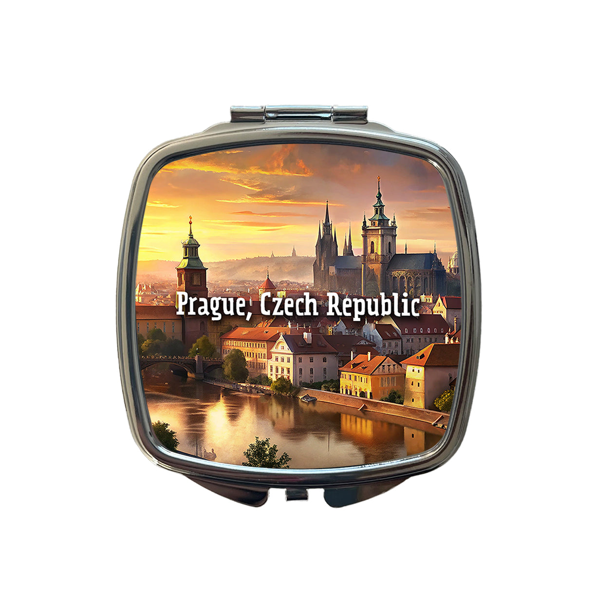 Prague, Czech Republic Travel City Country Stamp Small Travel Purse Handbag Pocket Makeup Compact Mirror