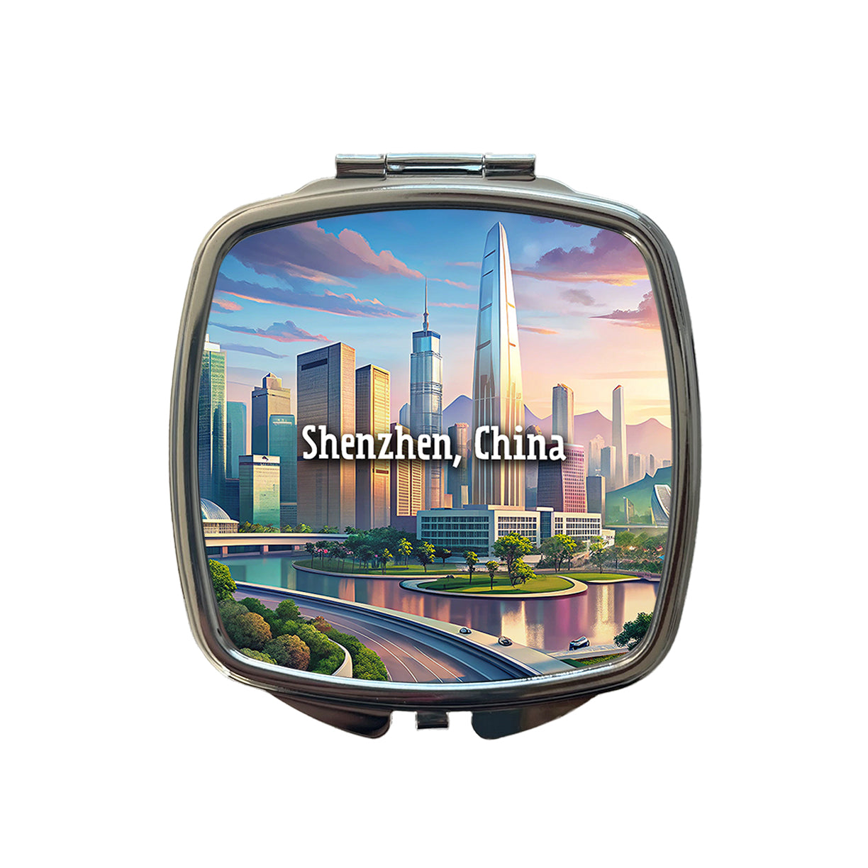 Shenzhen, China Travel City Country Stamp Small Travel Purse Handbag Pocket Makeup Compact Mirror