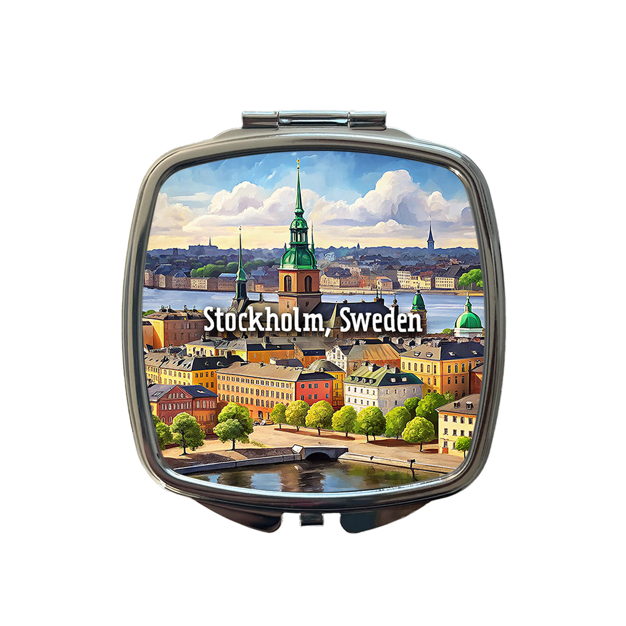 Stockholm, Sweden Travel City Country Stamp Small Travel Purse Handbag Pocket Makeup Compact Mirror