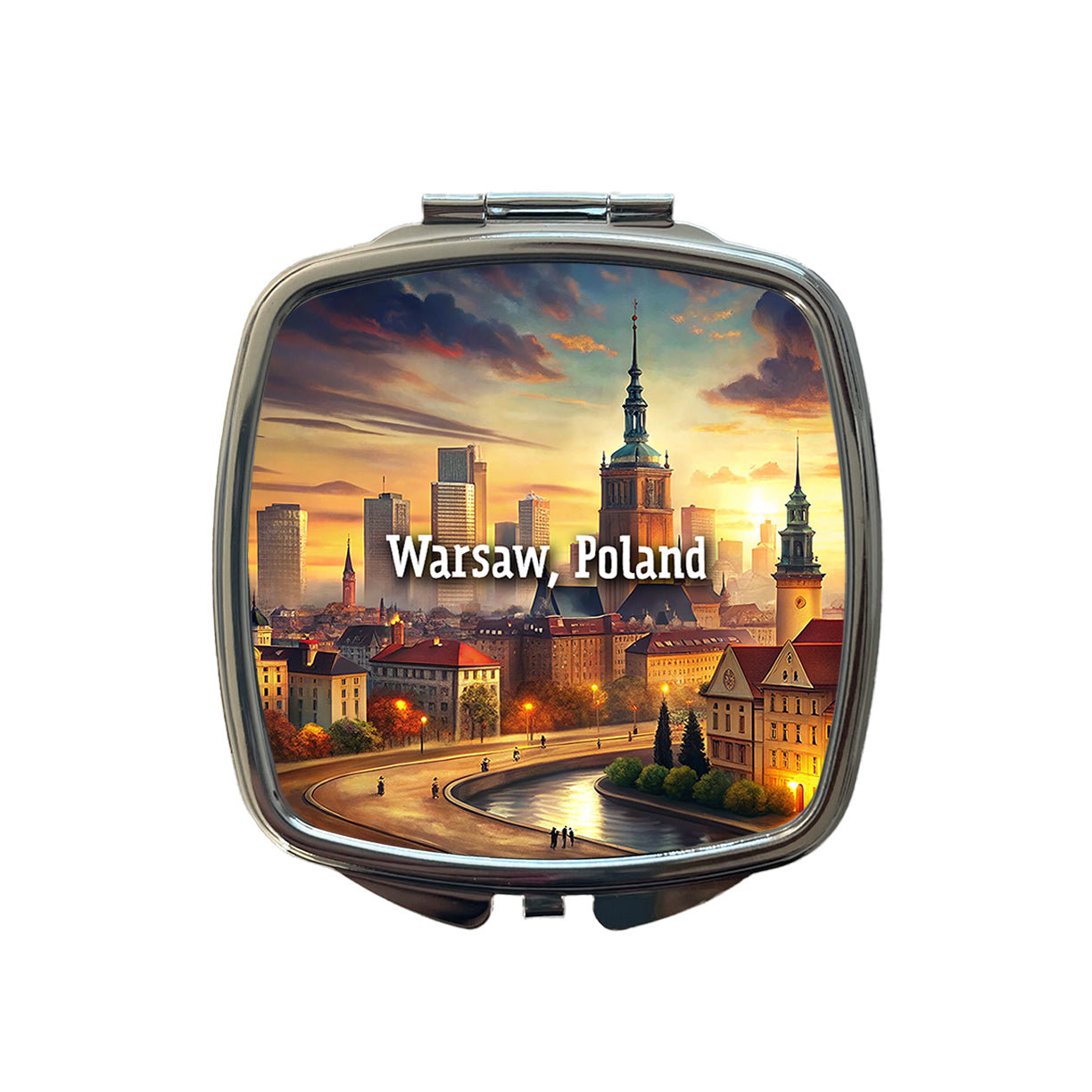 Warsaw, Poland Travel City Country Stamp Small Travel Purse Handbag Pocket Makeup Compact Mirror