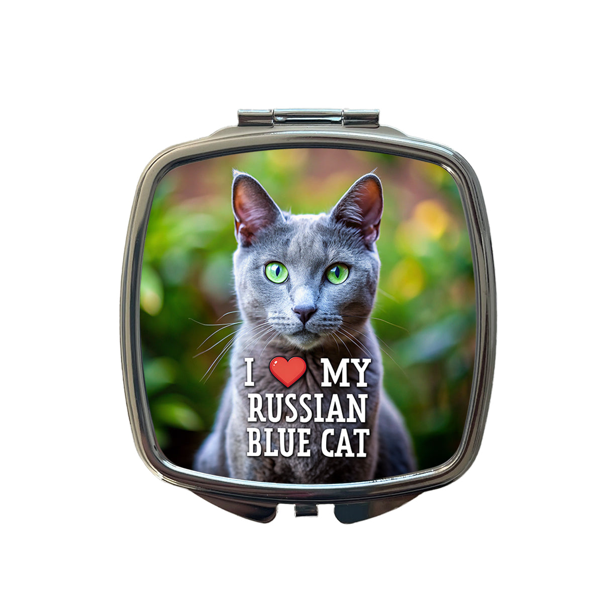 I Love My Russian Blue Cat Heart Small Travel Purse Handbag Pocket Makeup Compact Mirror