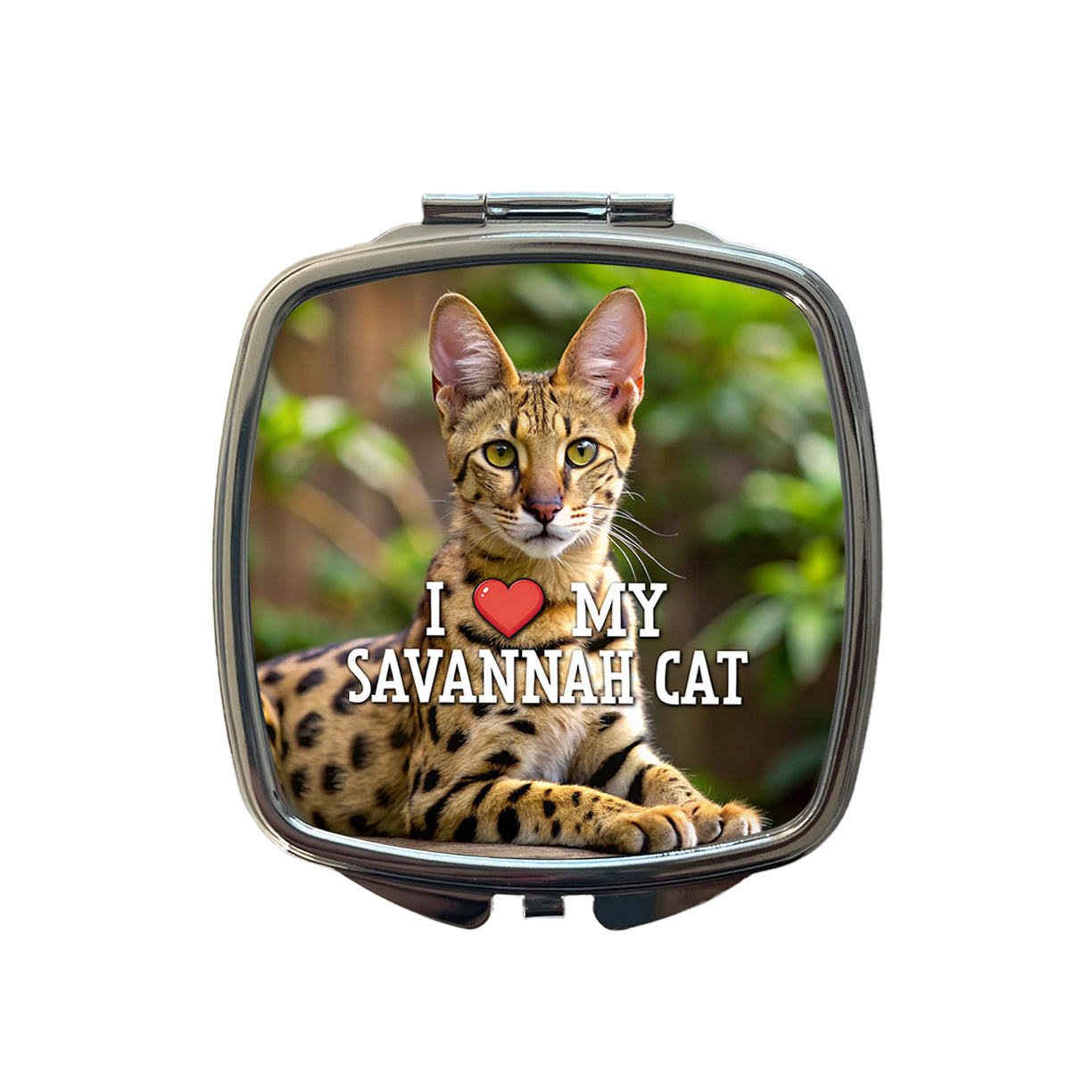 I Love My Savannah Cat Heart Small Travel Purse Handbag Pocket Makeup Compact Mirror