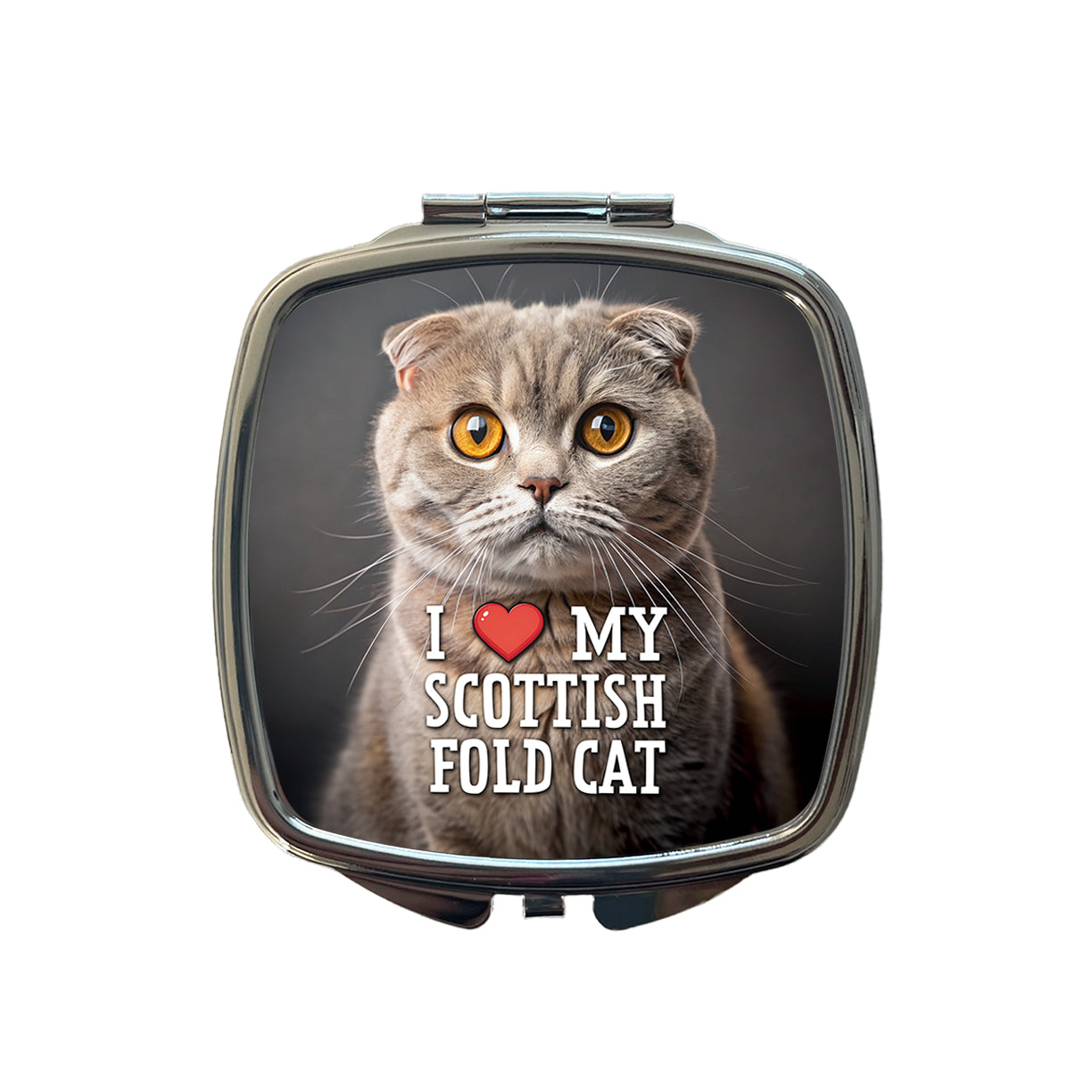 I Love My Scottish Fold Cat Heart Small Travel Purse Handbag Pocket Makeup Compact Mirror