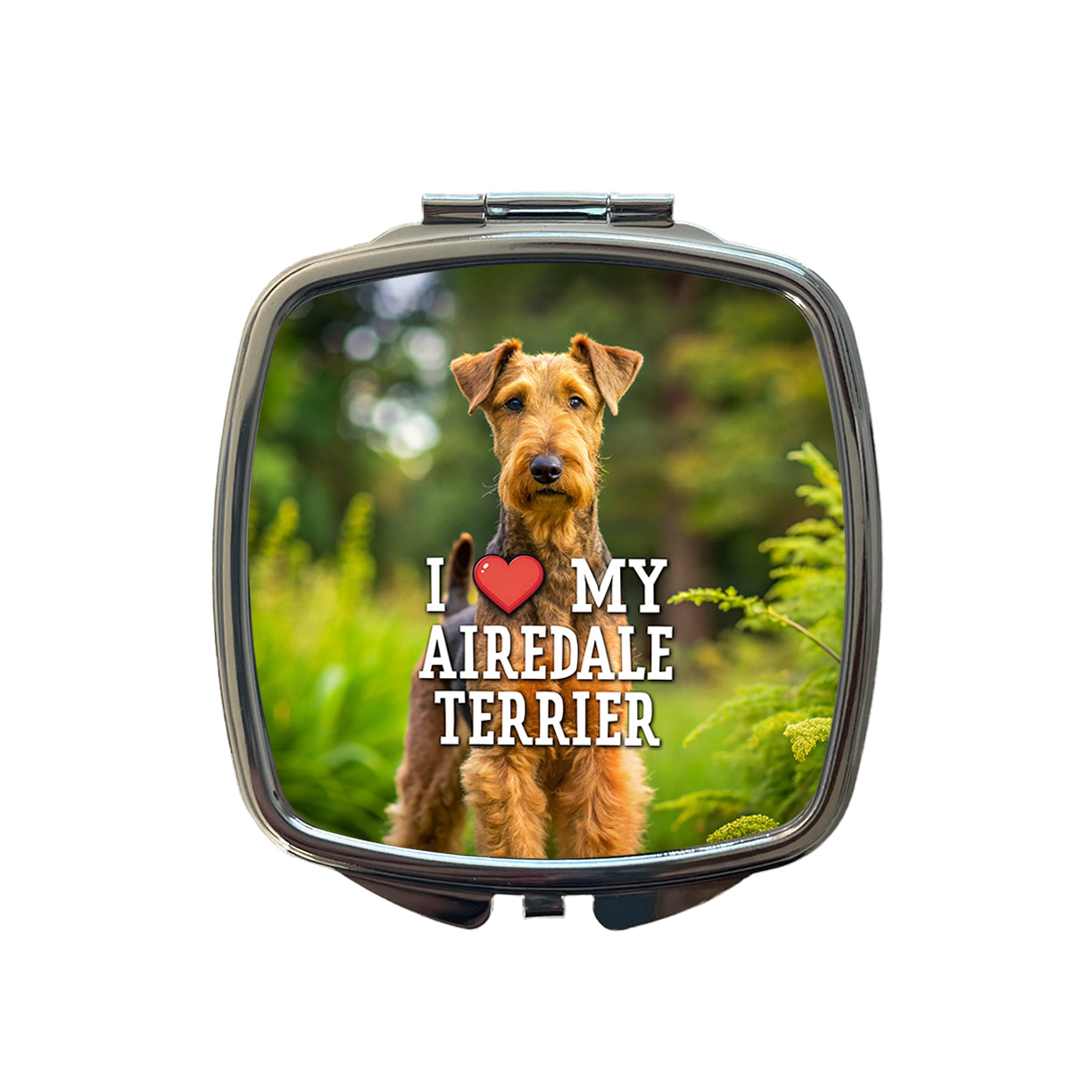 I Love My Airedale Terrier Dog Heart Small Travel Purse Handbag Pocket Makeup Compact Mirror