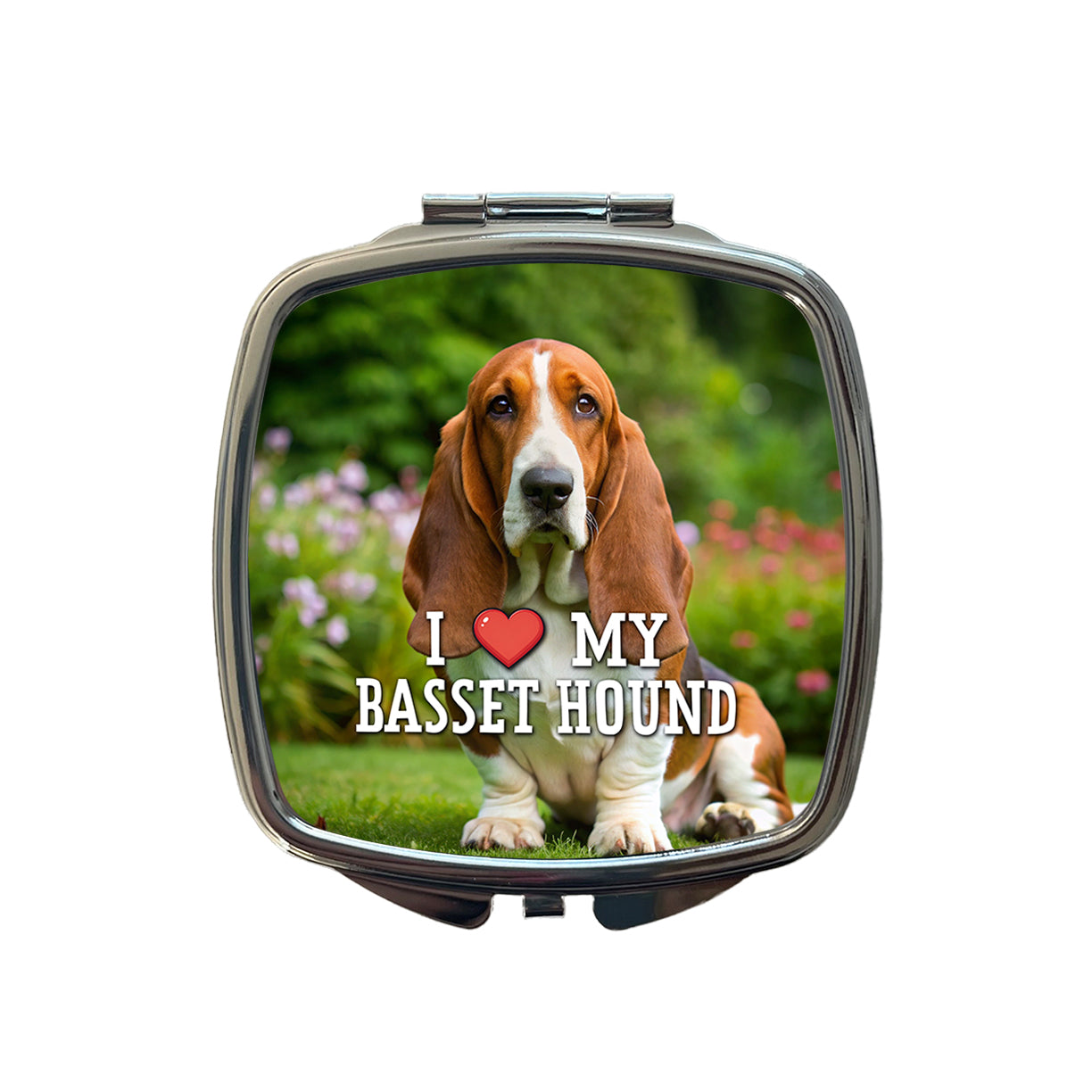 I Love My Basset Hound Dog Heart Small Travel Purse Handbag Pocket Makeup Compact Mirror