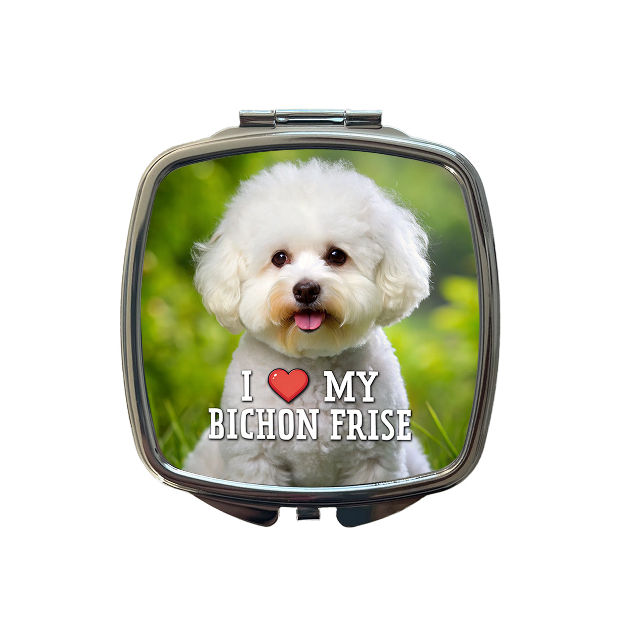 I Love My Bichon Frise Dog Heart Small Travel Purse Handbag Pocket Makeup Compact Mirror