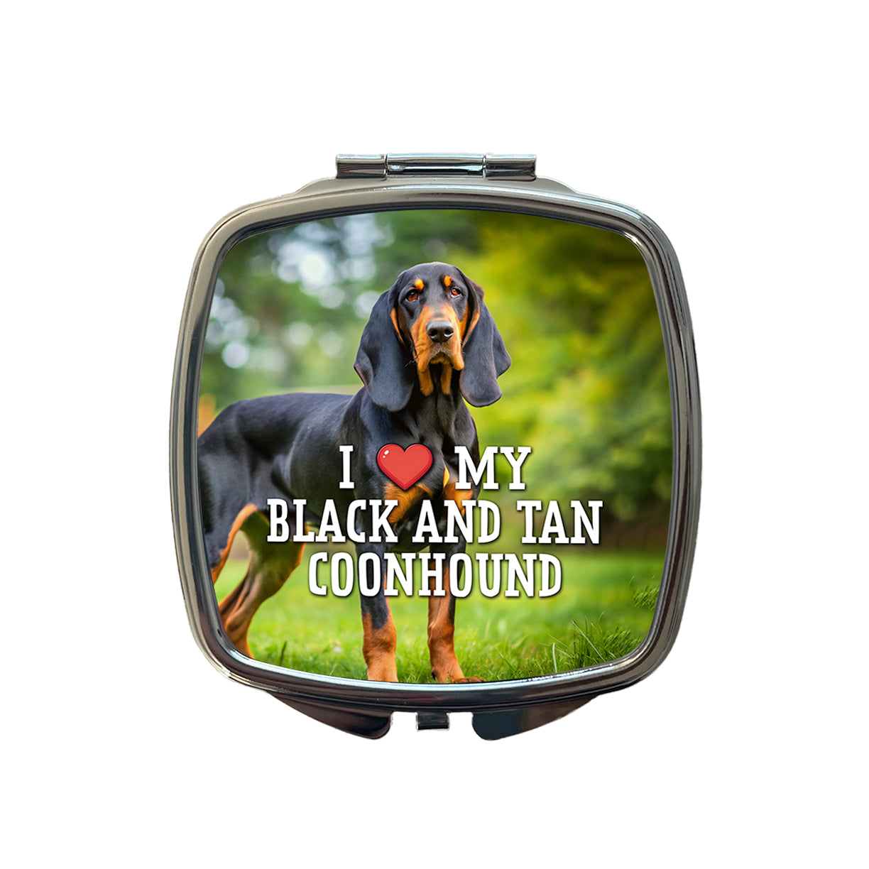 I Love My Black And Tan Coonhound Dog Heart Small Travel Purse Handbag Pocket Makeup Compact Mirror