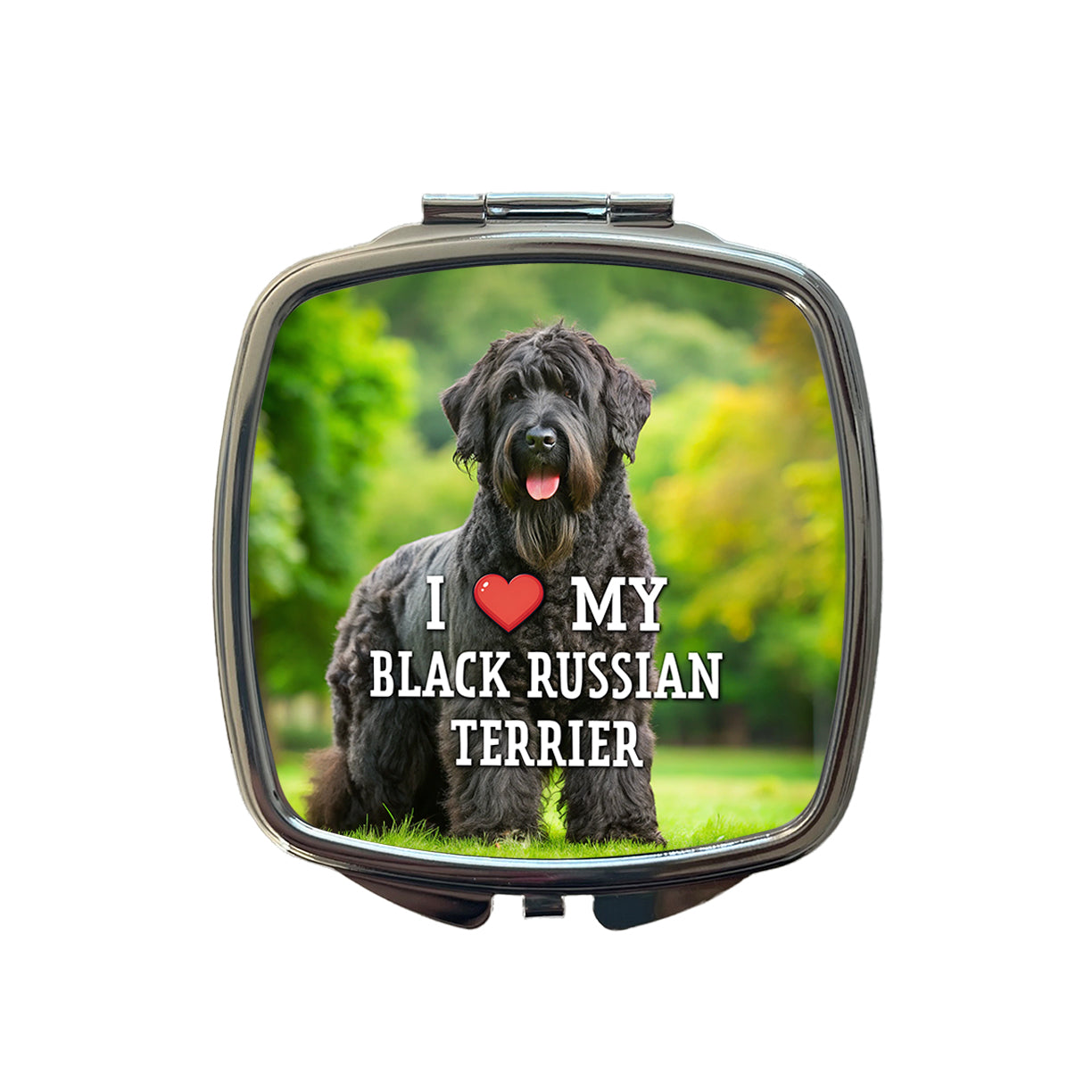 I Love My Black Russian Terrier Dog Heart Small Travel Purse Handbag Pocket Makeup Compact Mirror